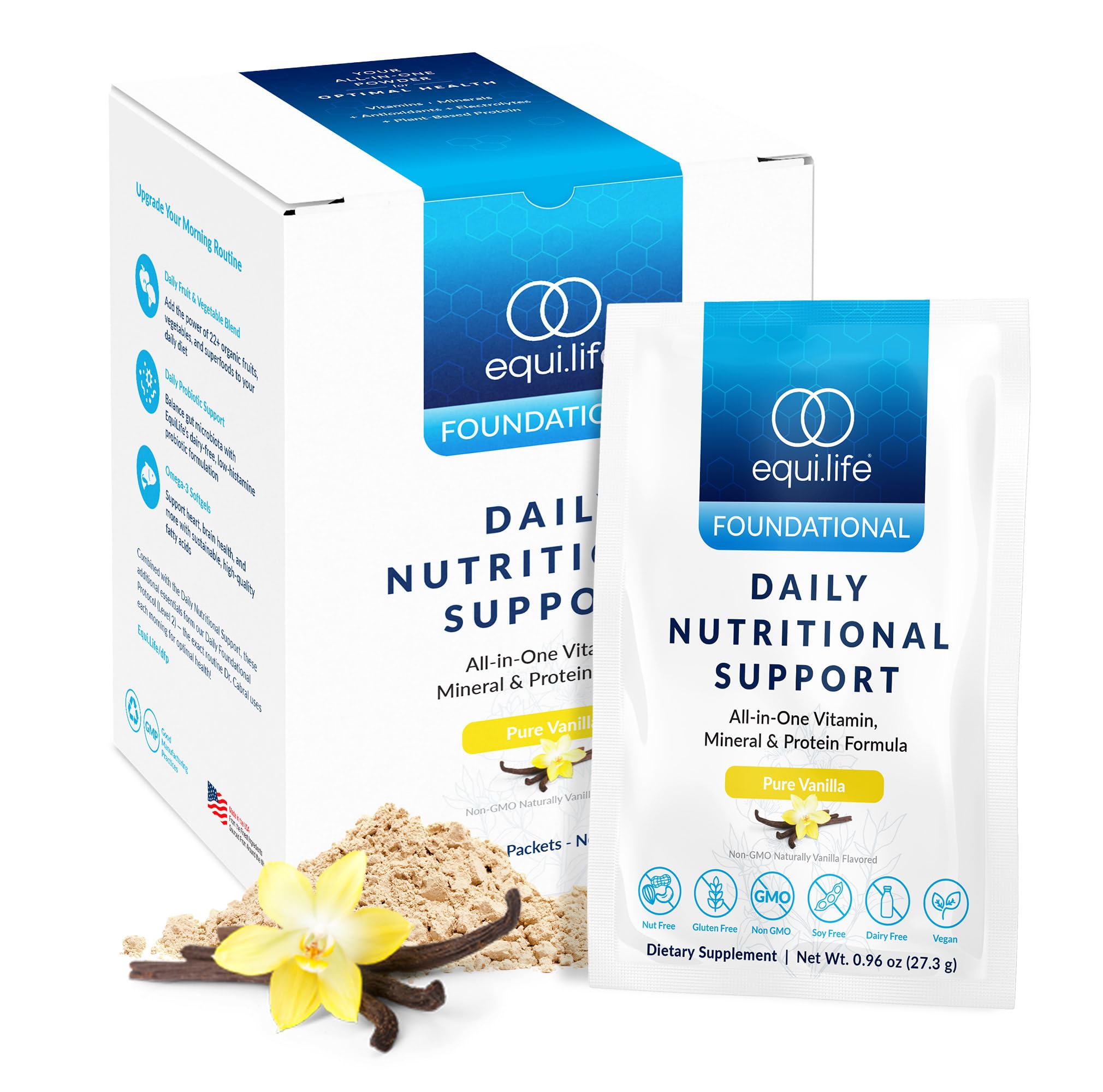 Daily Nutritional Support, All-in-One Multivitamin Meal Replacement, Pure Vanilla Flavor, 15G Plant Protein, Supports Overall Wellness Including Energy, Digestion, & Skin, 14 Packets
