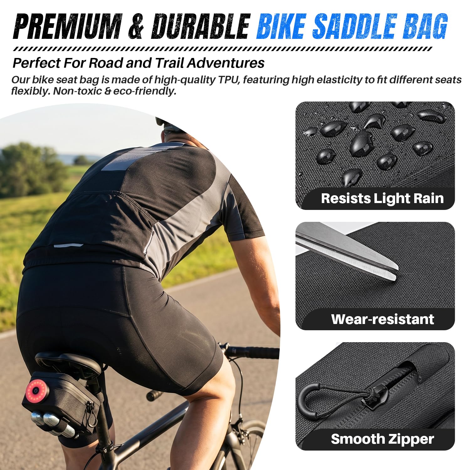 WOTOW Sacoche de Selle de vélo - Sac de Selle étanche de 0,64 L avec Fermeture éclair, Attache à Boucle magnétique à dégagement Rapide et Supports de Montage pour vélo de Route et VTT