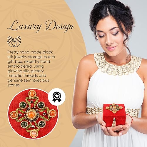 Miniatura 2 de Caja de recuerdo bordada hecha a mano con piedras preciosas para almacenamiento de joyas, coleccionables, baratijas, recuerdos, pequeña caja de
