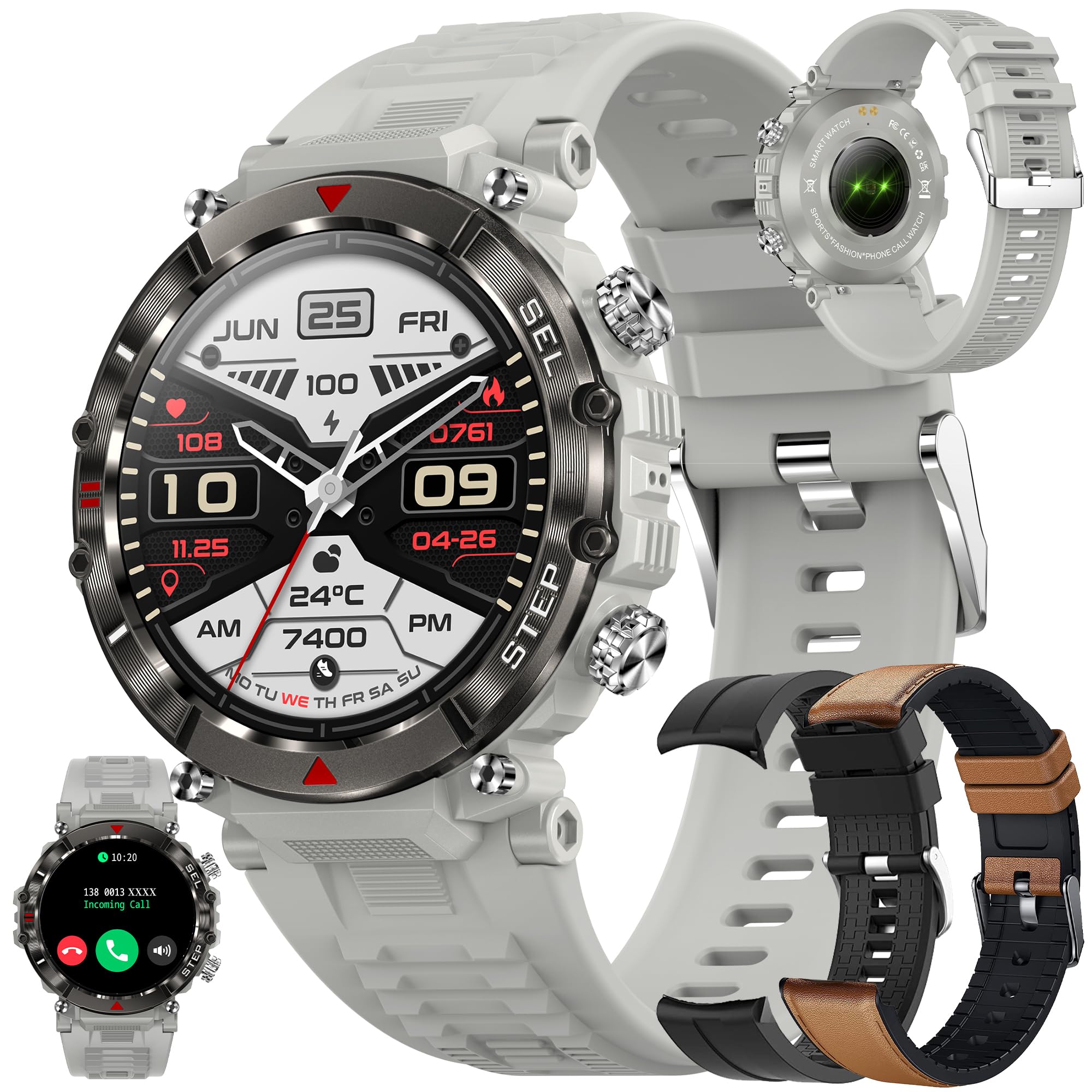 ZPIMY 1.39 Inch AMOLED Men's Smart Watch with Bluetooth Calling, Smartwatch with 123 Sports Modes, 5ATM Waterproof