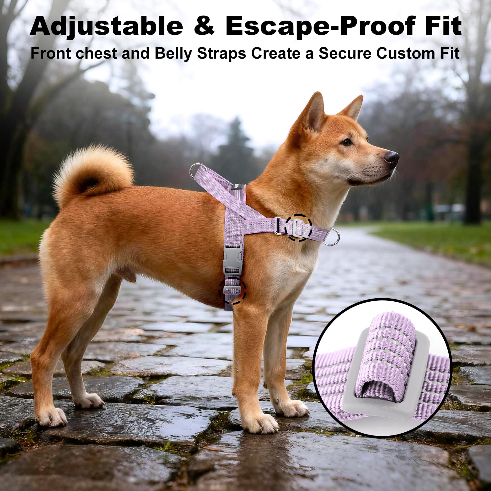 APakBak No Pull Dog Harness with Handle, Adjustable Soft Mesh Padded Reflective Walking Harness with Front Clip for Small Medium Large Dogs – Quick Fit No Escape for Training and Hiking (Purple, L) - image 5