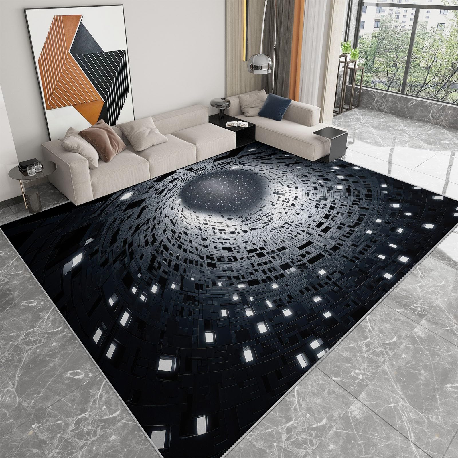 Dywan do salonu Geometryczne klocki kopułowe 160 x 230 cm Nowoczesny dywan, antypoślizgowa złudzenie optyczne Miękkie krótkie włosie Zmywalny dywan - do salonu, sypialni i jadalni