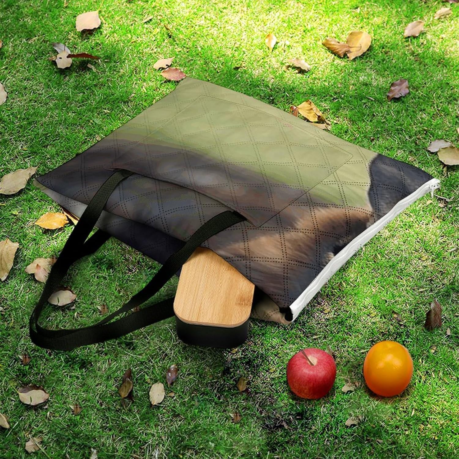 German Shepherd Puppy Picnic Blanket with Zipper Water Resistant Sand Free Picnic Mat Washable Foldable Easy Carry Beach Blanket for Lawn Beach Hiking Camping