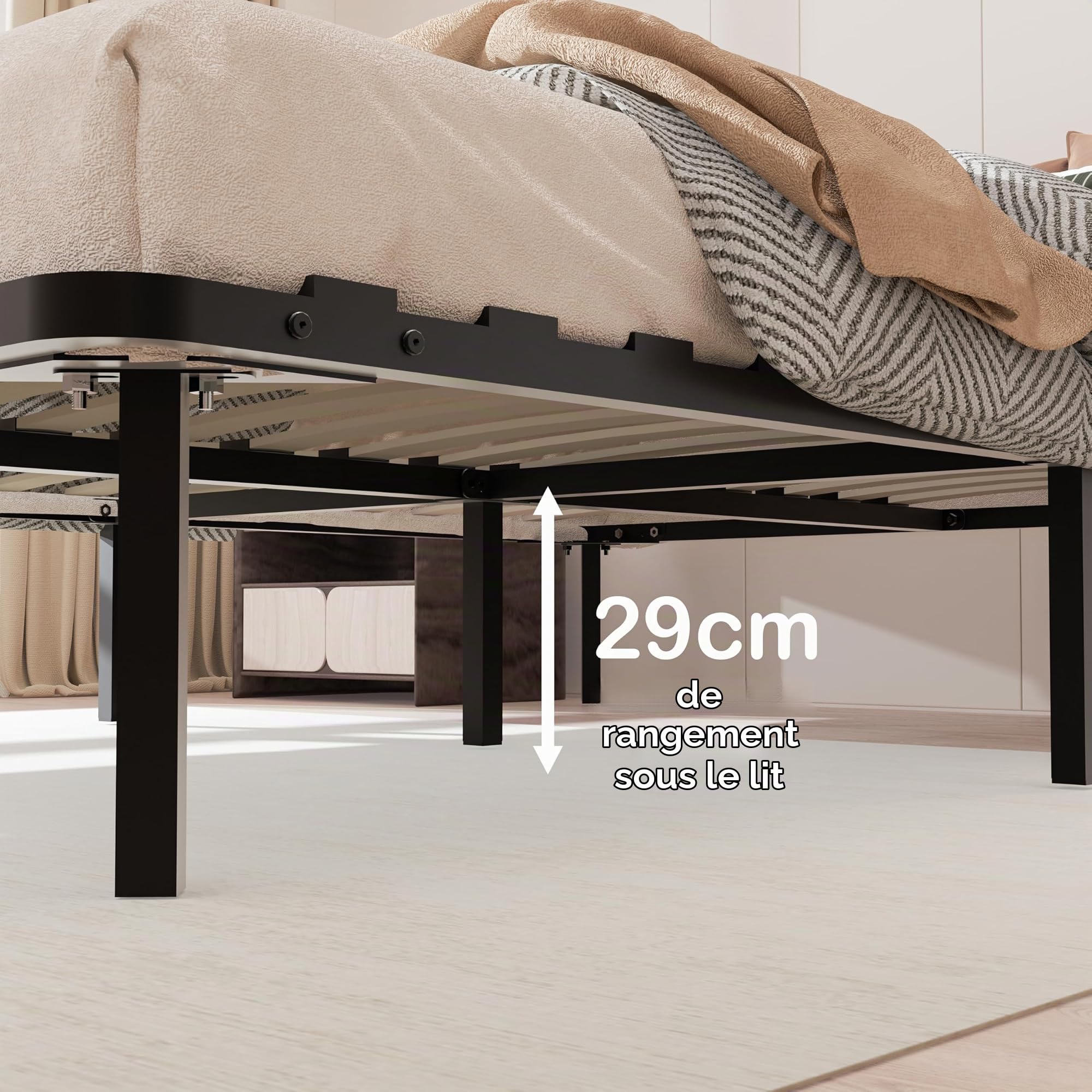 TEENO - Sommier 140x190cm avec 9 Pieds - 2x14 Lattes - Lit avec Sommier à Lattes pour Adulte - Résistant et Confortable