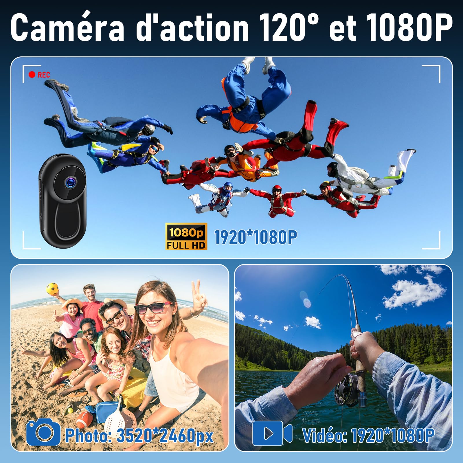 LXMIMI Mini Caméra d'action, Caméra Corporelle POV à 120°