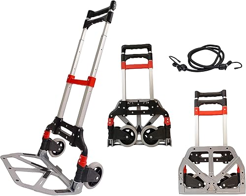 Carro de mano plegable con 2 ruedas silenciosas de TPR, capacidad de 165 libras, ligero, portátil, plegable, multifunción, carrito de mano plegable