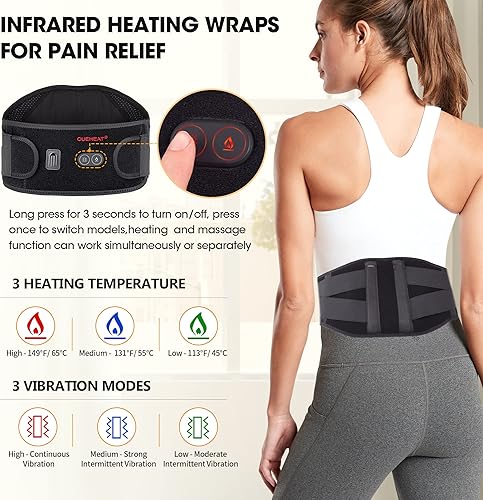 Miniatura 2 de CUEHEAT Almohadilla térmica para la espalda con calor y masaje, masaje de espalda calentado con batería recargable, cinturón de apoyo de calor de