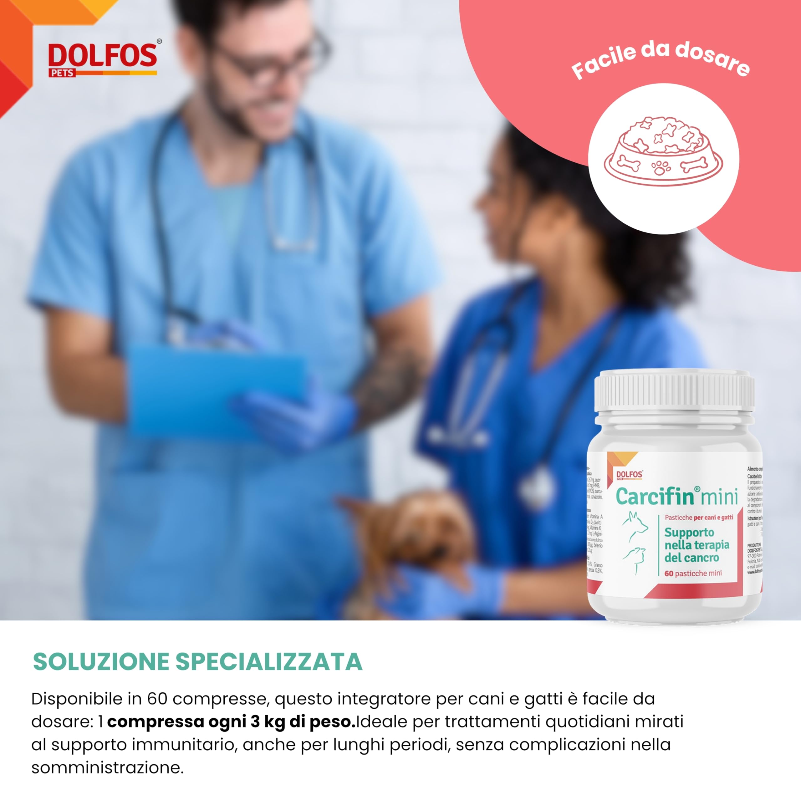 Dolfos Carcifin 60 Mini Compresse, Integratori per Cani Supporto Oncologico con Curcumina e Quercetina, Integratori per Cani Terapia Antitumorale e Sistema Immunitario