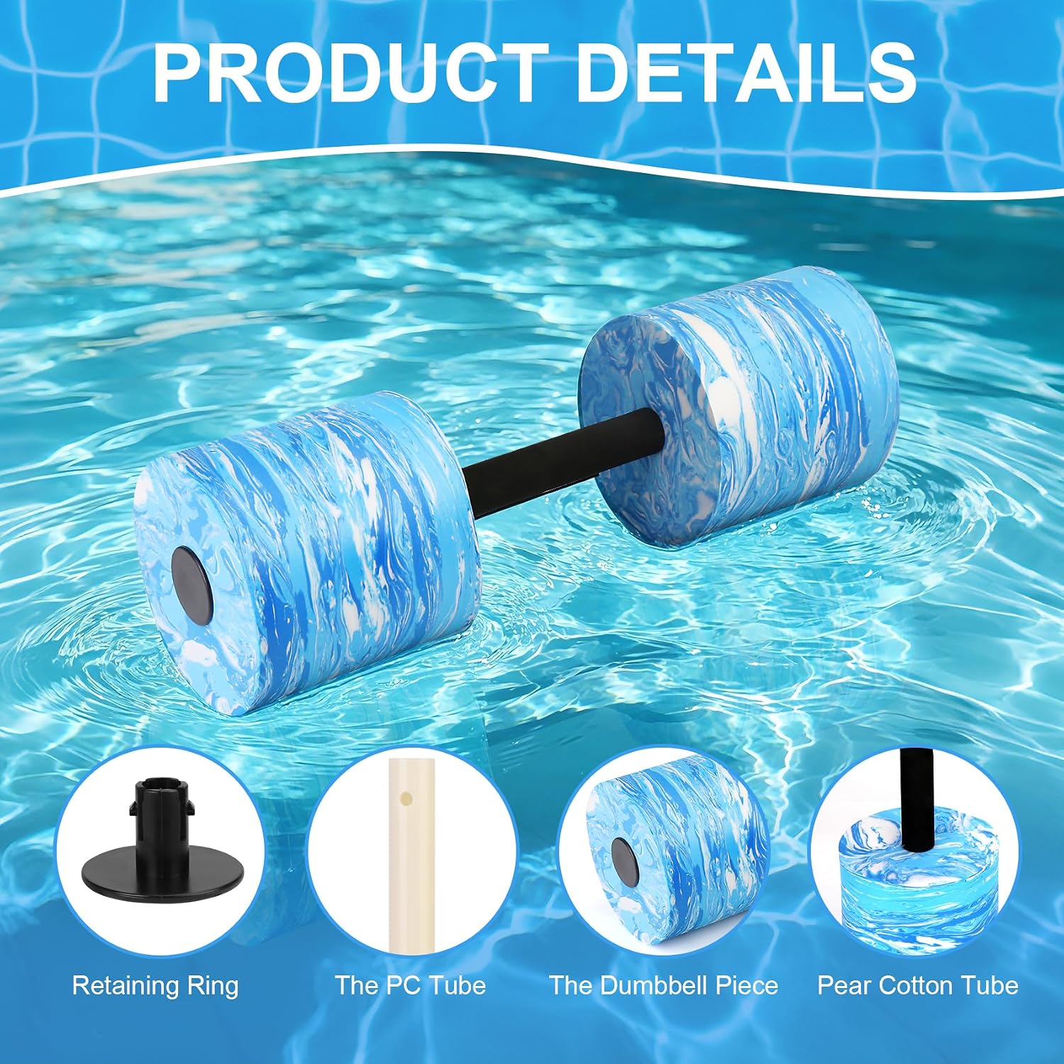Aquatic Dumbbells, Dual-Use Long Water Aerobics Equipment Dumbbell, High-Density EVA Foam Pool Weights Dumbbells for Water Aerobics Weight Loss, Exercise Fitness