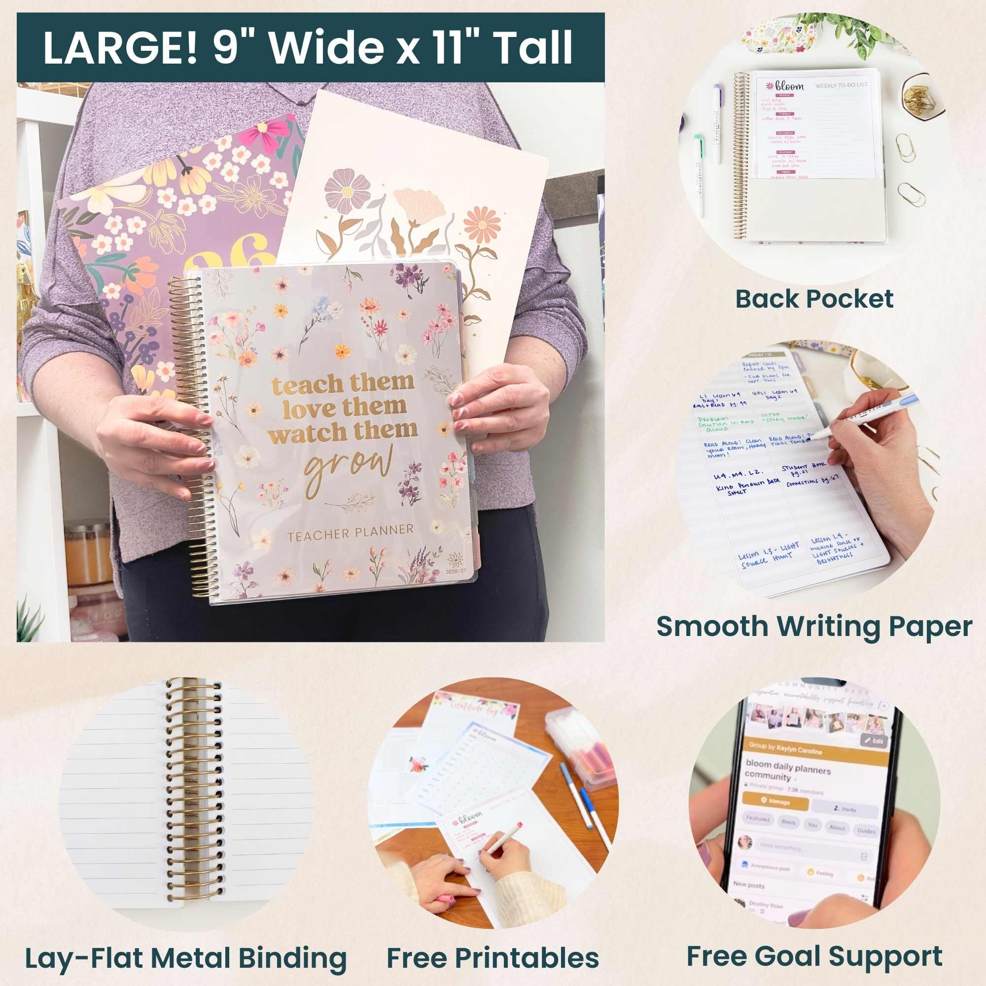 bloom daily planners Lehrerplaner und Kalender für das akademische Jahr 2026–2027, 7 Perioden Unterrichtsplan, Organizer-Buch für Klassenzimmer oder Heimschule, 22,9 x 27,9 cm (austauschbarer Einband