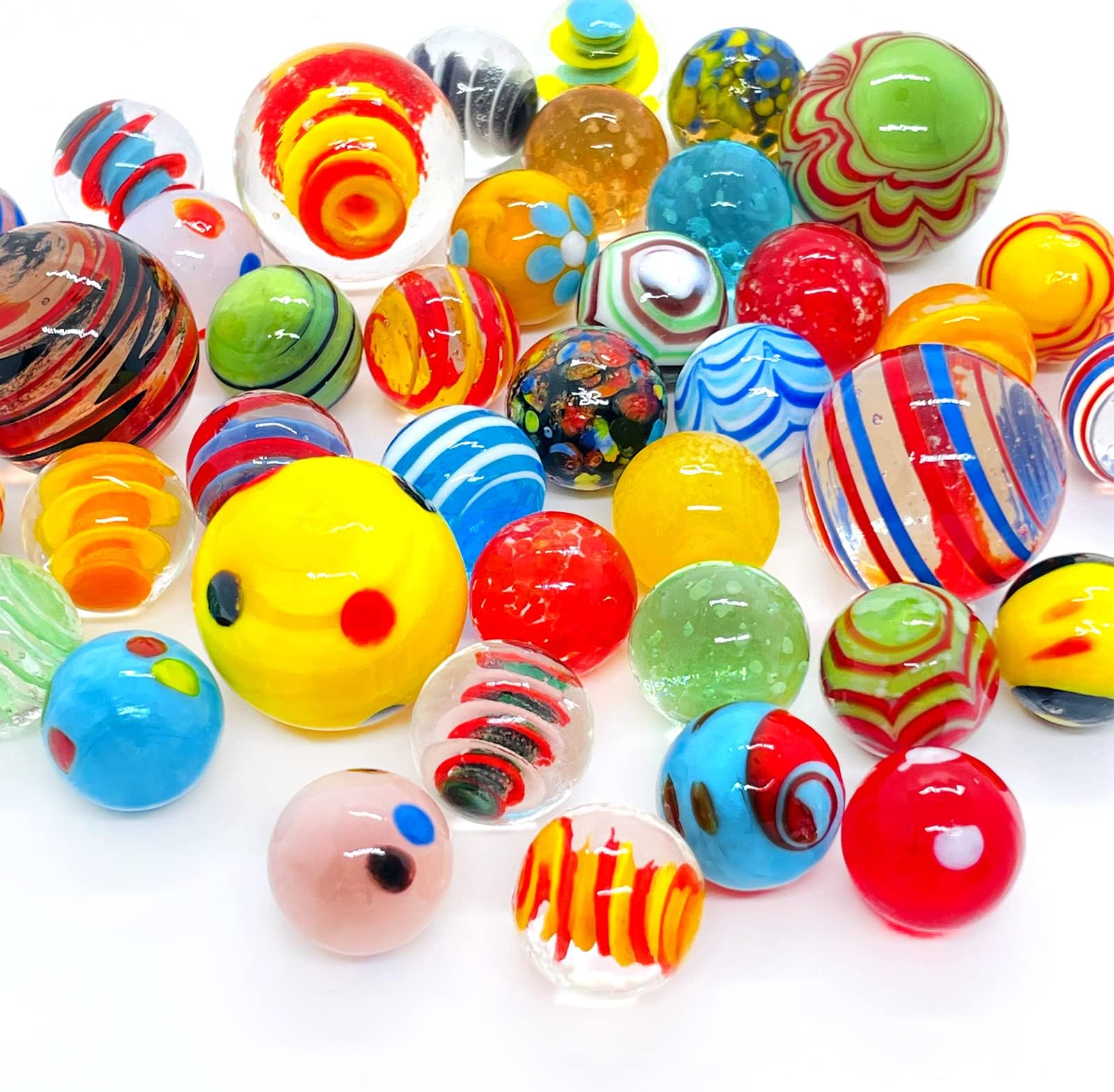 40 PCS Glass Marbles for Kids - Assorted Sizes, Glow in The Dark, Shooter Marbles, Bulk Set for 6+ Years Old Boys & Girls