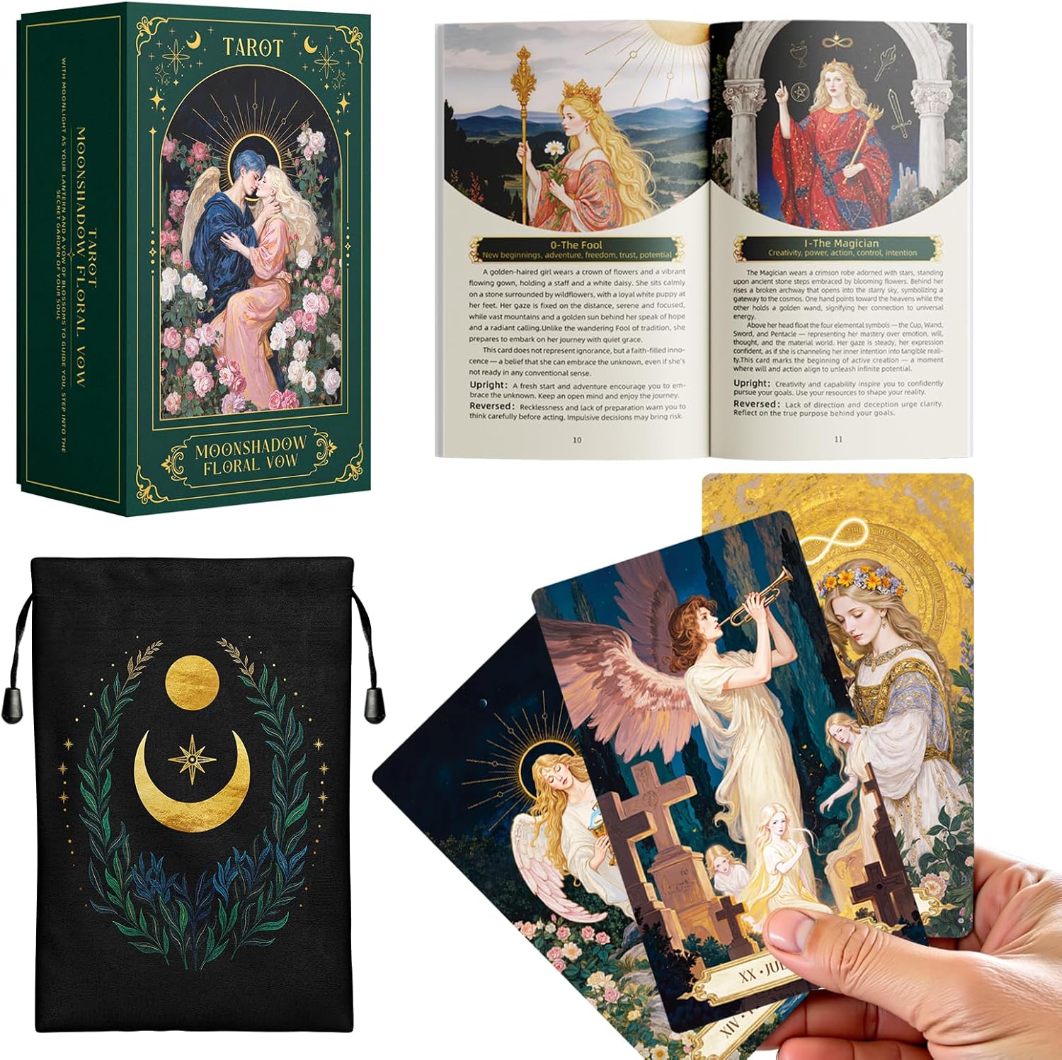 Moonshadow Floral Vow Tarot Cards with Guide Book for Beginners Original Unique Pretty Tarot Oracle, Gold Foil Tarot Cards with Guide Book Set&Gift Box for Beginner& Expert - Image 8