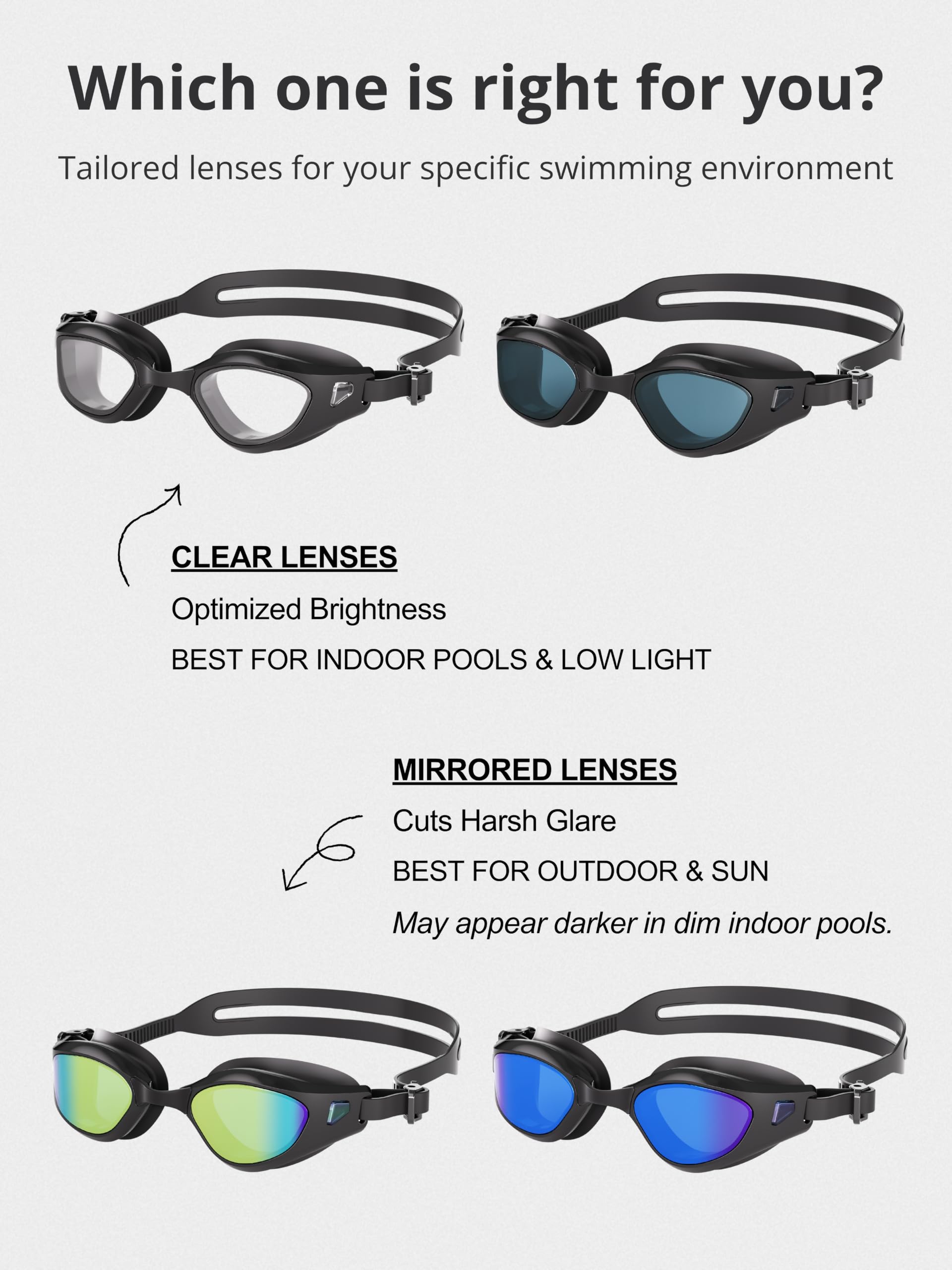 Lunettes de natation pour adultes, anti-buée pour hommes, femmes, jeunes, verres HD étanches avec protection UV