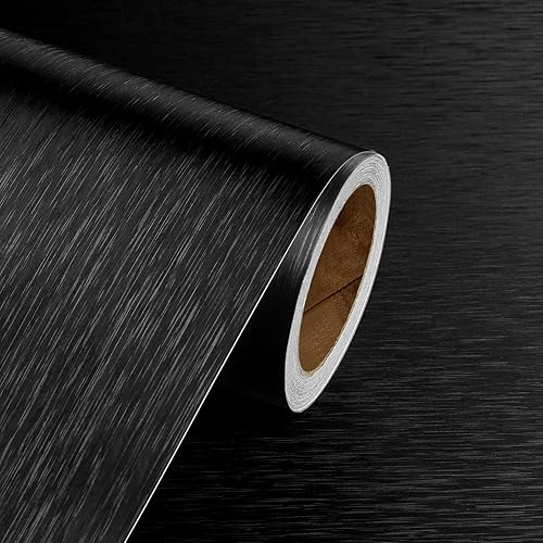 Miniatura 7 de Livelynine Papel tapiz negro cepillado para despegar y pegar, papel de contacto de acero inoxidable para electrodomésticos, cubiertas de puertas de