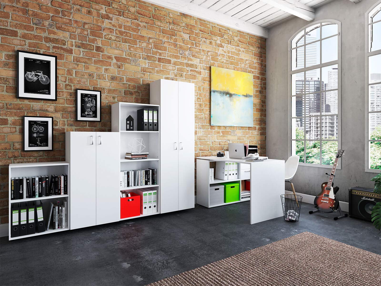 möbelando Büro-Kombi Komplettset Trio 2345 Weiß