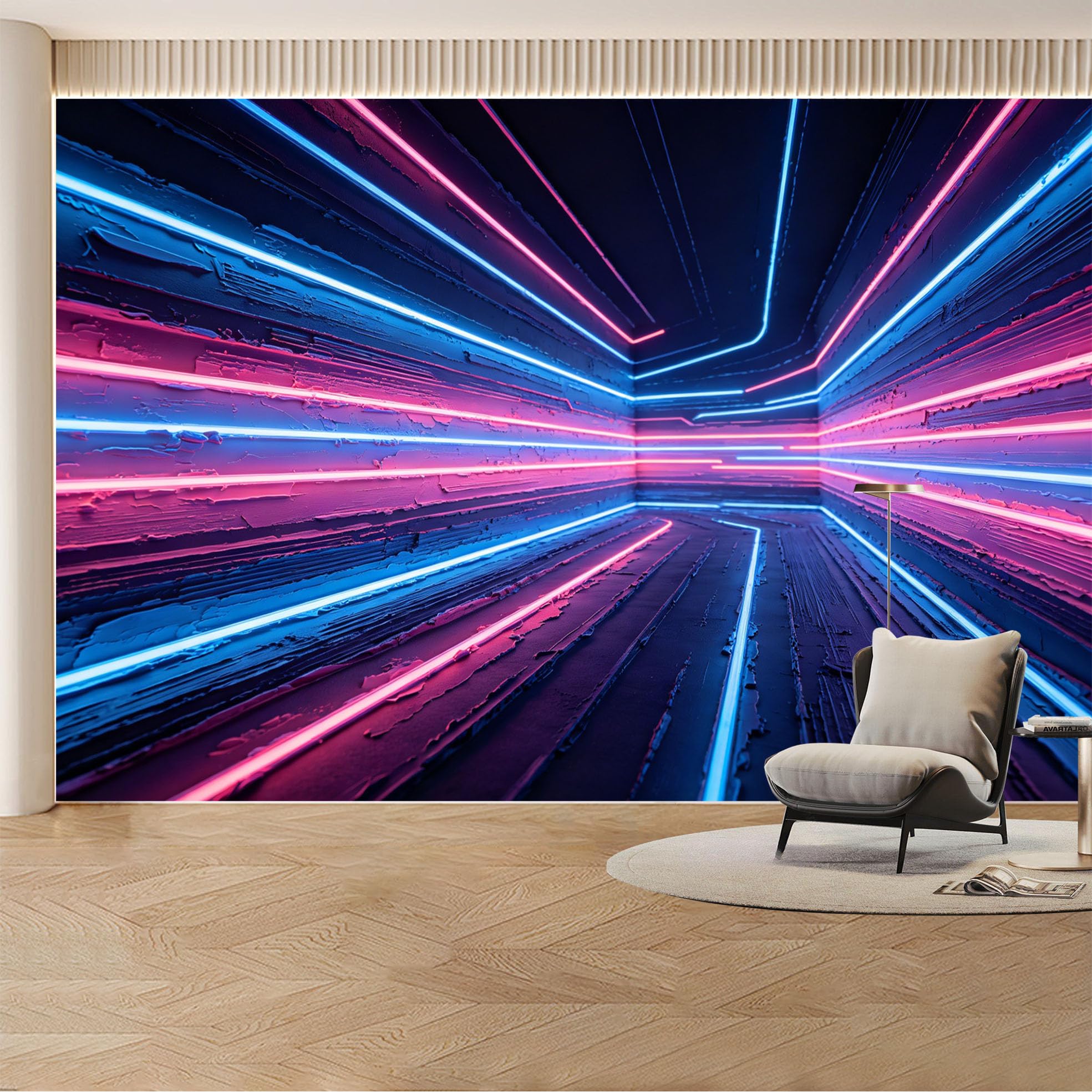 Custom Wall Mural Wallpaper Neon Light Tunnel Landscape Modern 3D Effect Wall Decor Futuristic Minimalist Removable SelfAdhesive Large Photo for Living Room， Bedroom， Office
