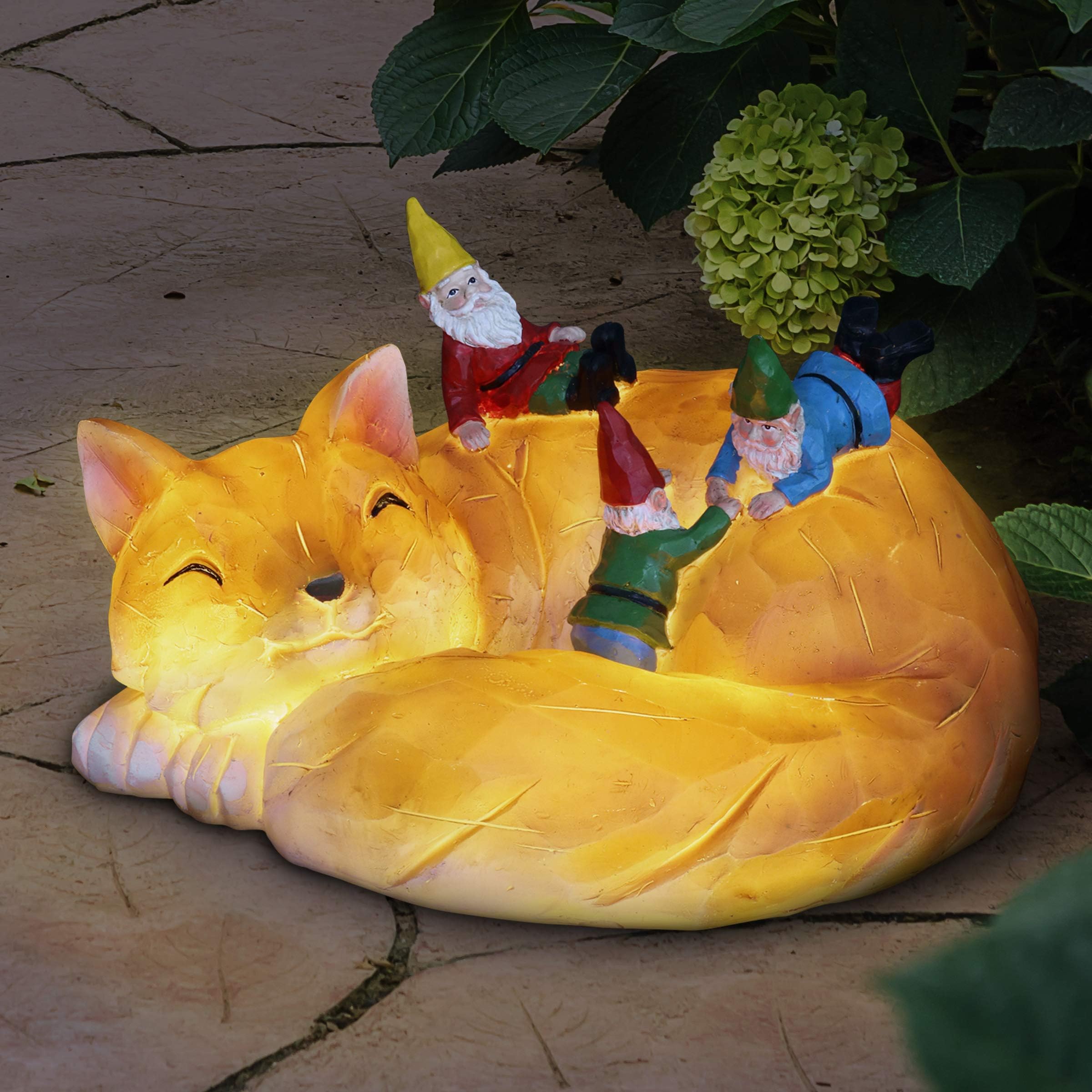 Solar Light Fox with Playing Gnomes Garden