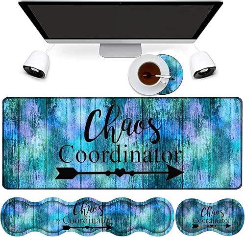 Combo de alfombrilla de mouse 4 en 1, alfombrilla de mouse grande para juegos + soporte de muñeca para teclado + reposamuñecas de mouse + posavasos,