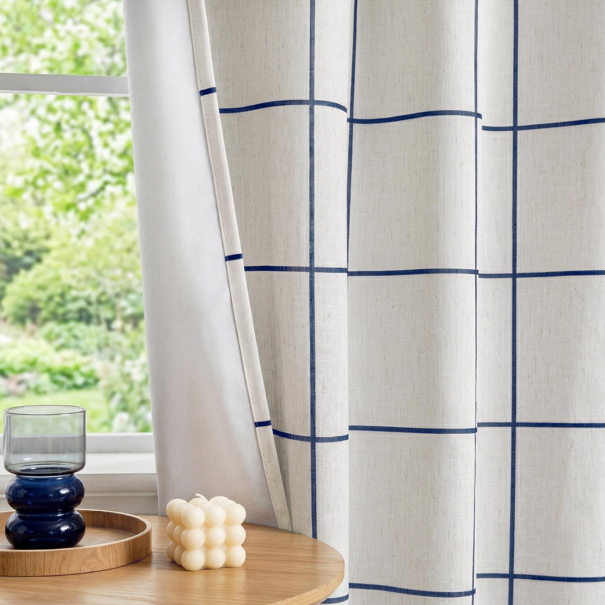 MYSKY HOME Navy Blue Plaid Blackout Curtains for Bedroom and Living Room