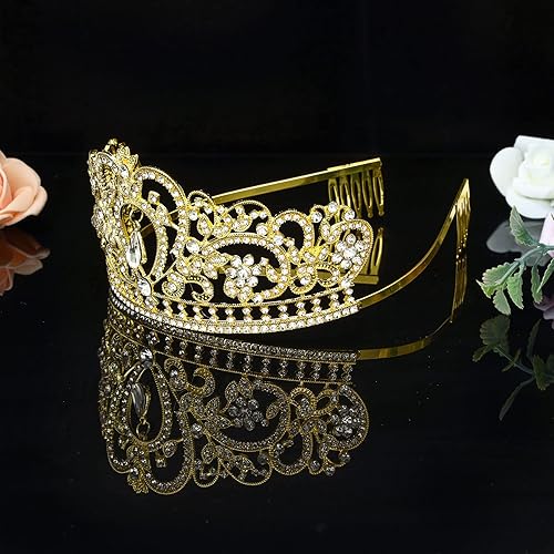 Miniatura 2 de Makone Tiaras y coronas doradas para mujeres y niñas, diadema de cristal, elegante corona de reina con peines, accesorios para el cabello para damas