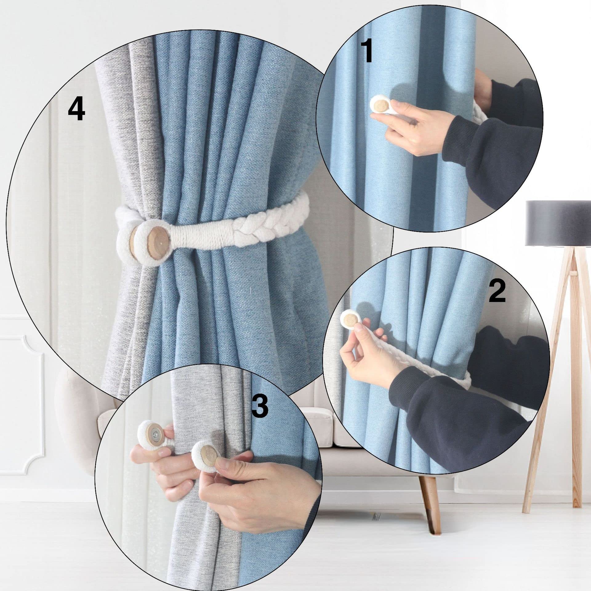 4er-Set Magnetische Vorhang-Raffhalter Aus Holz – Boho-Style, Kein Bohren Nötig