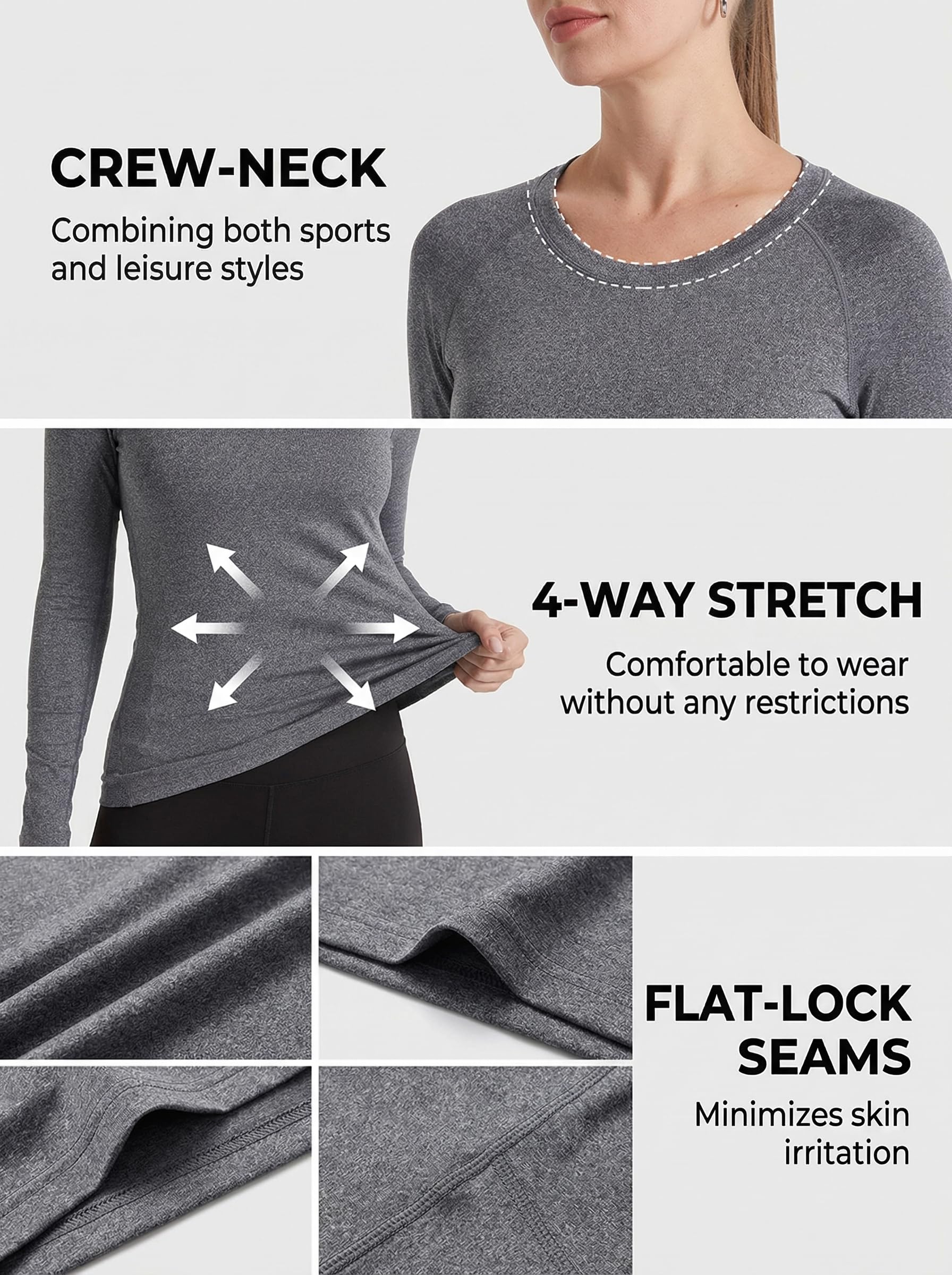 YUSHOW Pack de 3 camisetas de compresión para mujer, de manga larga, funcionales, deportivas, para correr, gimnasio, correr