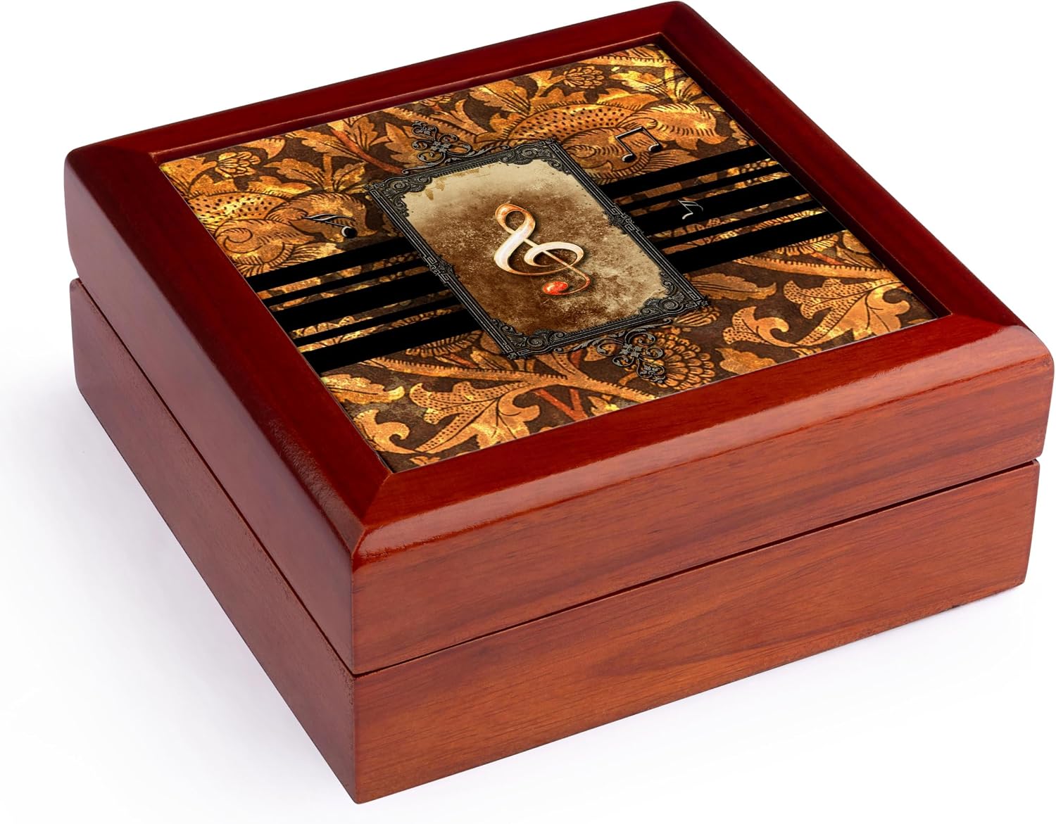 3dRose Music Clef on Frame Vintage Jewelry Box 7 x 7 inch with 4 inch tile