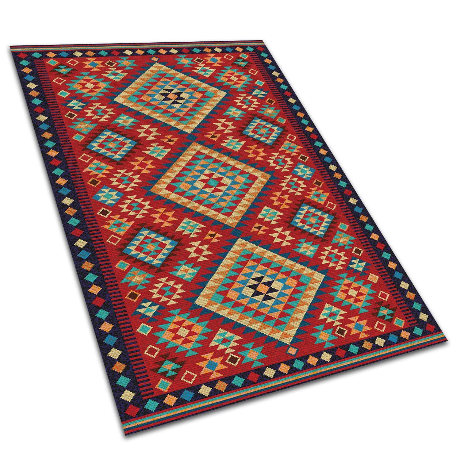 Decormat Tapis Vinyle Le Jardin 60x90cm Rouge de Terrasse PVC de Sol Lino Linoléum sur Balcon Étanche Extérieur - Triangles rétro