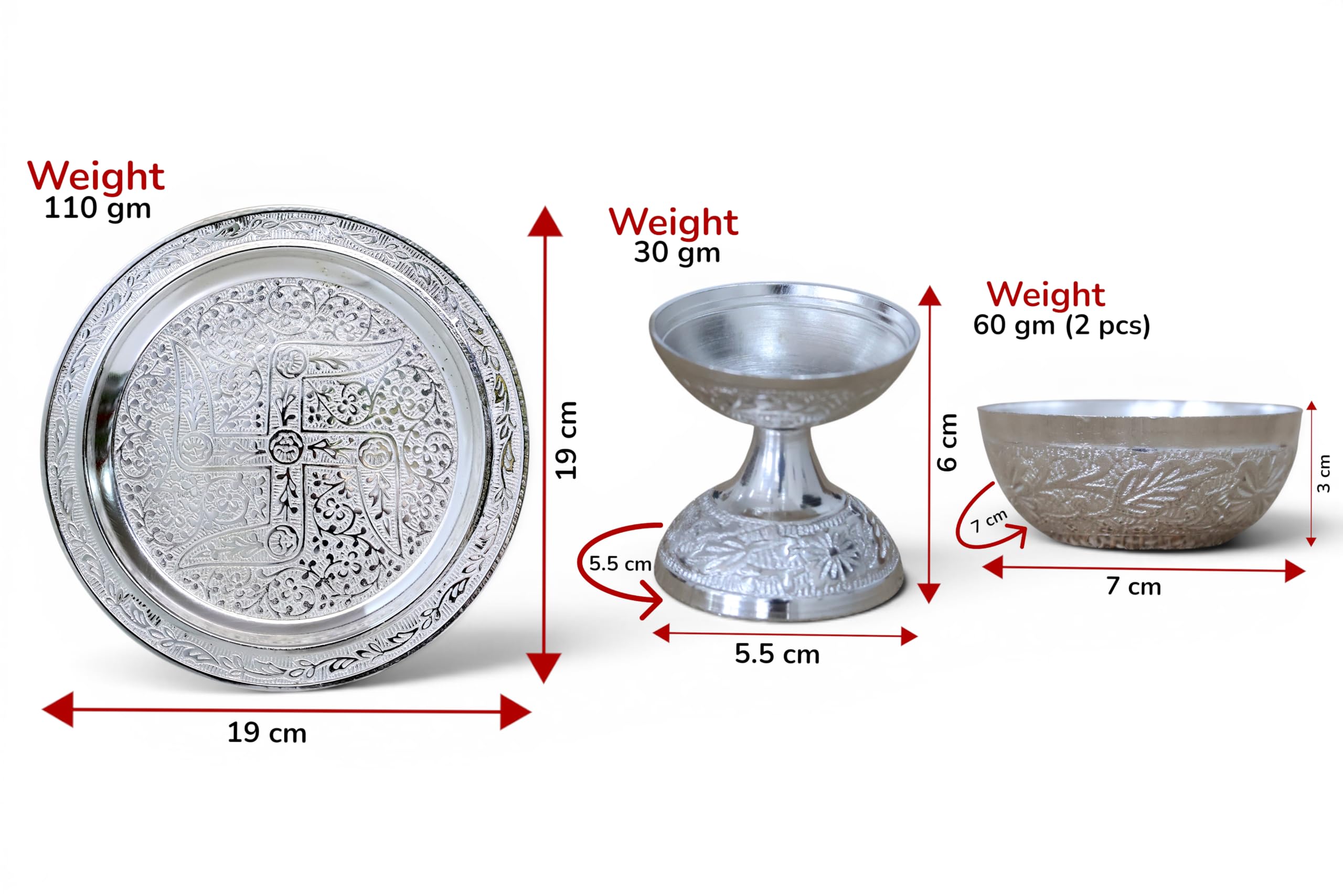 Silver Plated Pooja Thali Set with Diya & Bowls -2