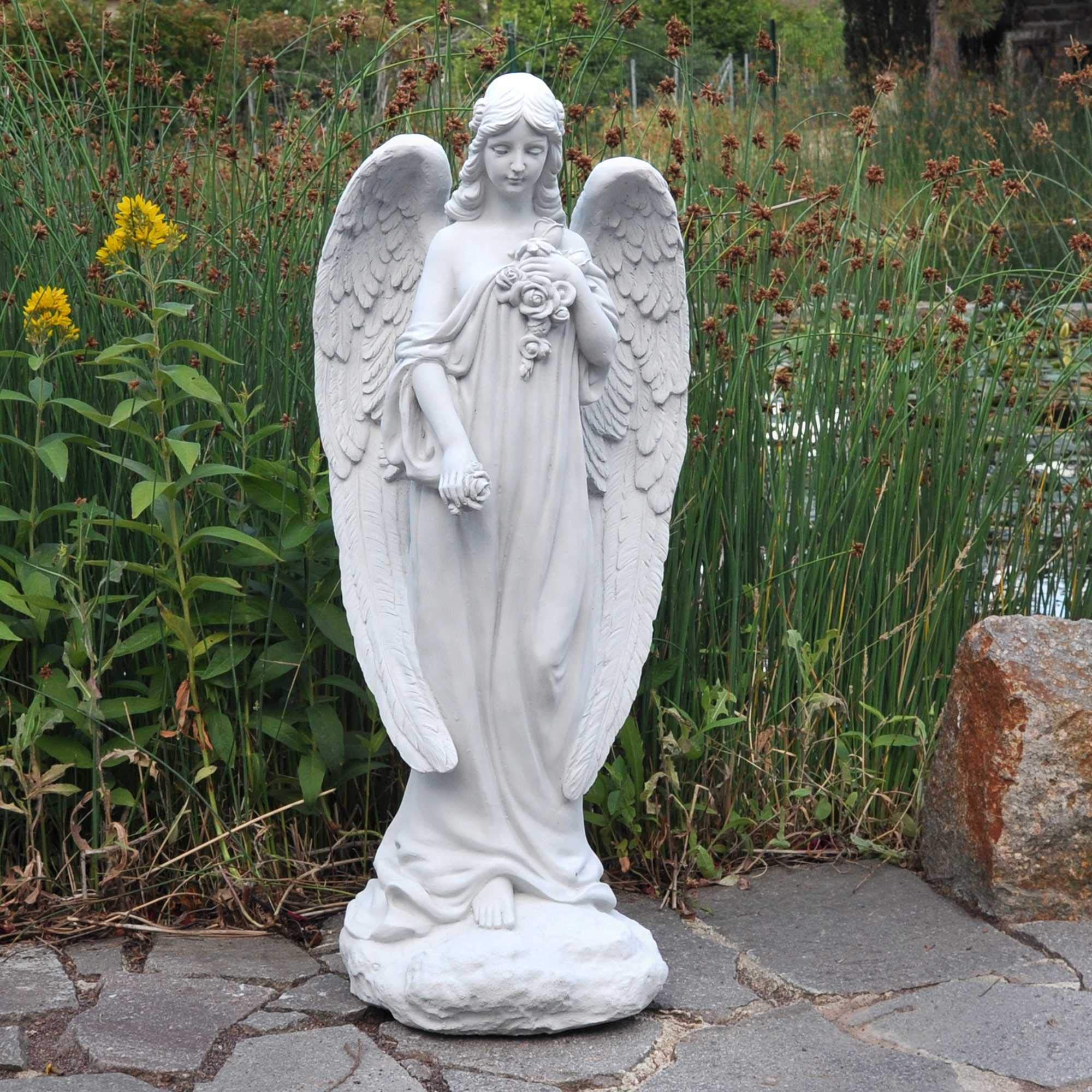 Amor Mit Vogel Steinfiguren-Skulptur – Massiver Steinguss, 30x22x22 Cm, Wetterfest Für Garten & Grab