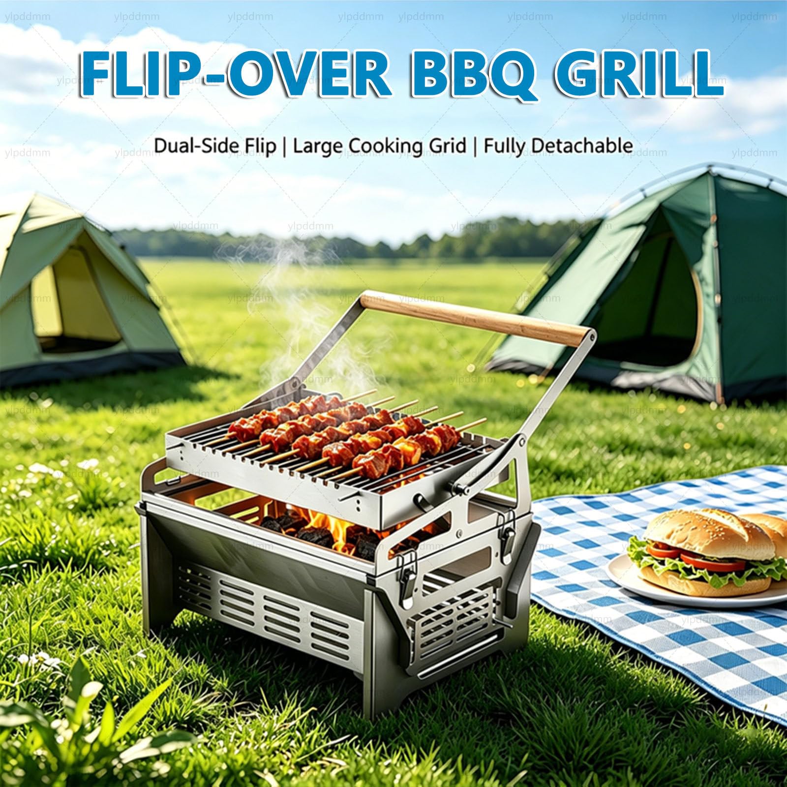 Obrotowy grill do grilla, przenośny grill węglowy, odłączany | przenośny grill węglowy, obrotowy grill 360°, grille ogrodowe
