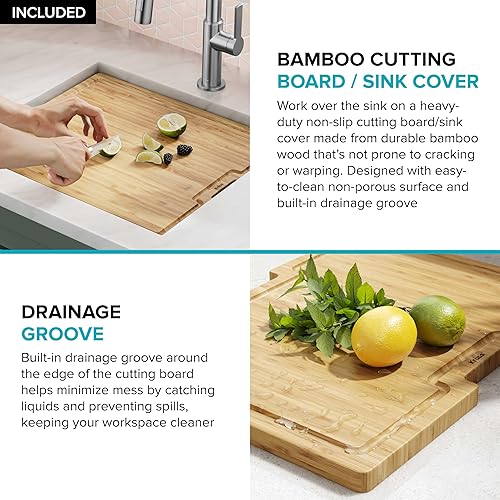 Miniatura 9 de KRAUS Kore KWU111-21 - Fregadero de cocina con estación de trabajo de 21 pulgadas, para empotrar, cuenco doble, de acero inoxidable calibre 16, con