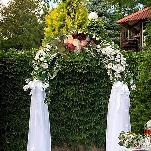 Miniatura 8 de Firlar Kit de flores artificiales para arco de boda, 2 guirnaldas florales decorativas con rosa roja, peonía rosa y hojas de eucalipto, guirnalda de
