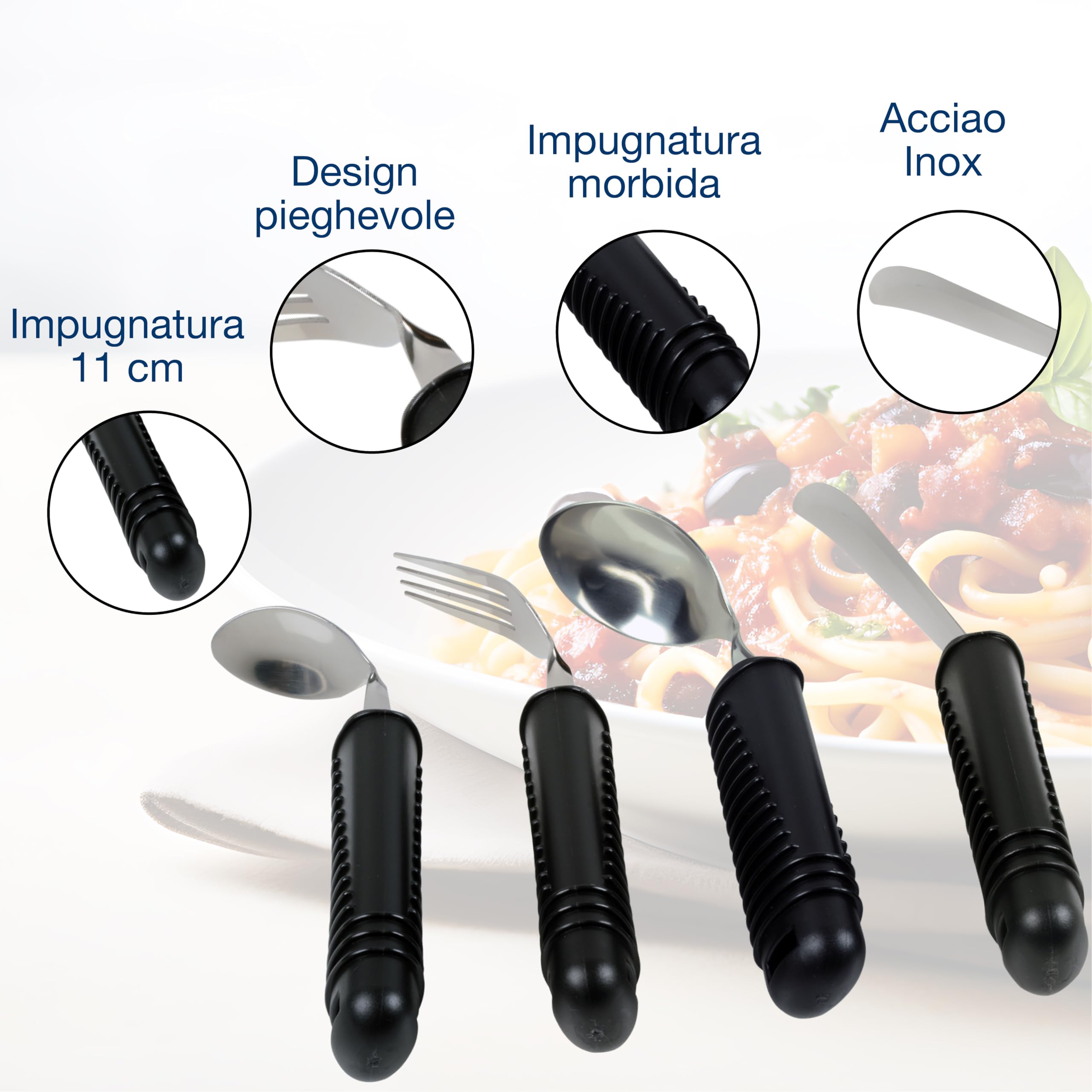 GIMA - Set composto da 4 posate modellabili in acciaio inox (coltello, forchetta, cucchiaio e cucchiaino), 28921