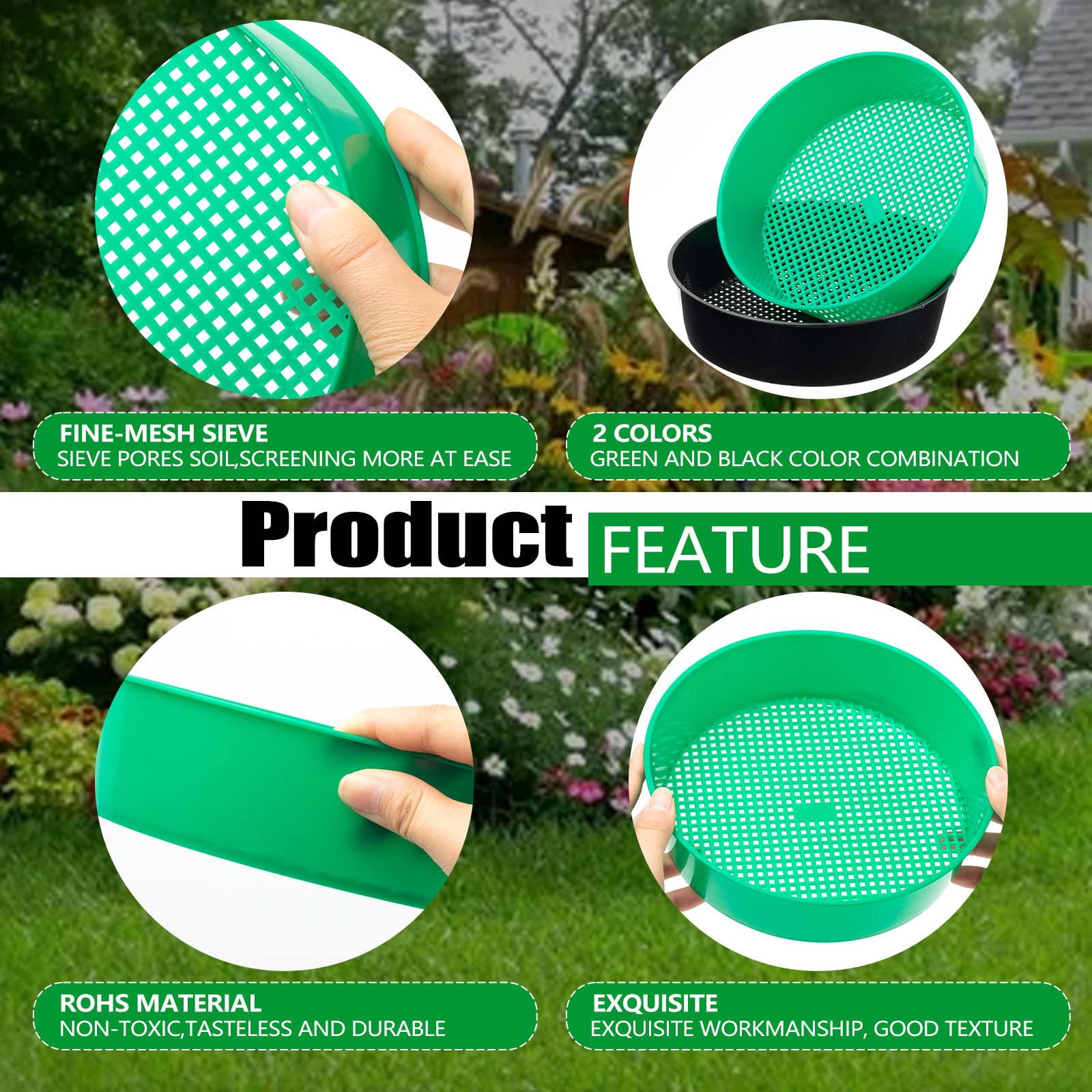 Lot De 4 Tamis De Jardin En Inox – Mailles 2 / 2,8 / 3,8 / 5 Mm – Avec Poignée – Pour Tamiser Terre, Compost, Sable, Graines – Outil Robuste Et Facile à Nettoyer
