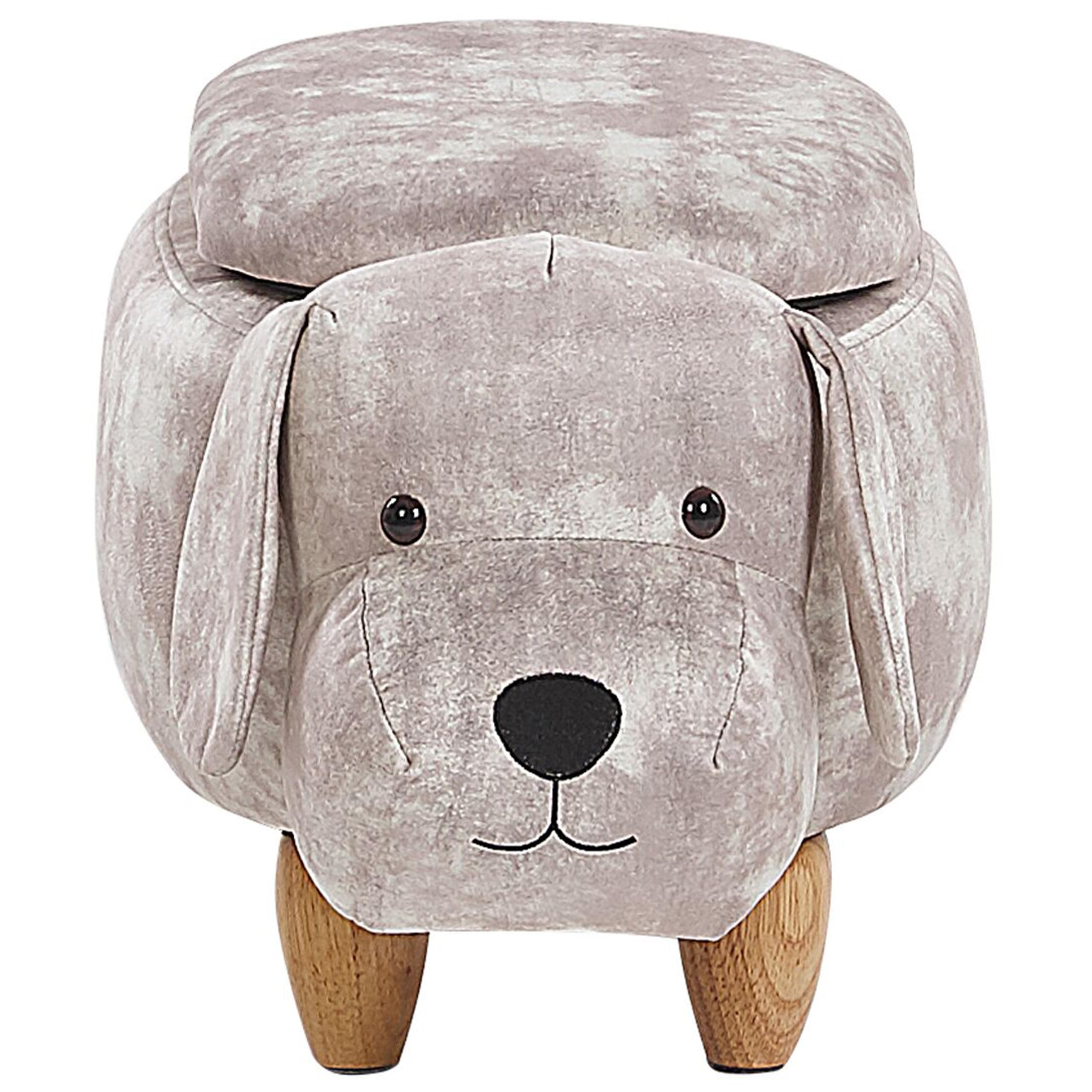 Pufa zwierzak beżowa w kształcie psa ze schowkiem welurowa Doggy