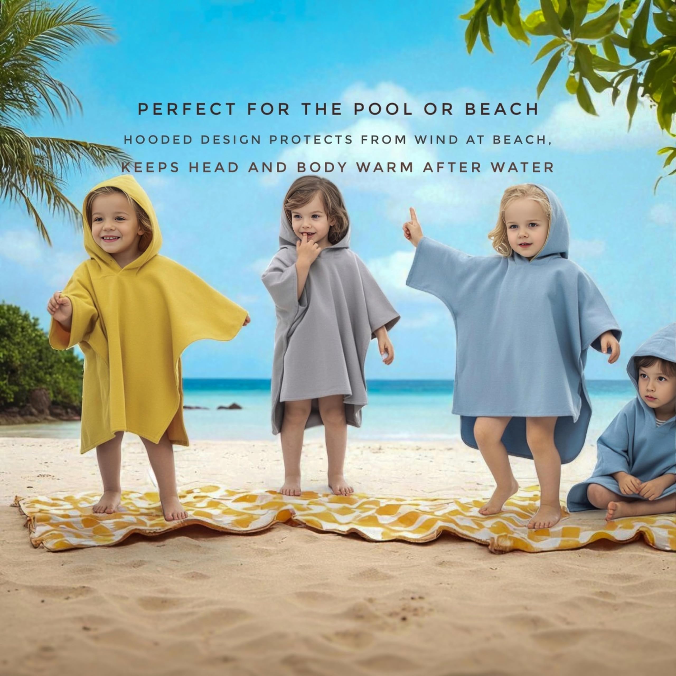 Toalla poncho con capucha para niños y niñas, 100% algodón orgánico suave, absorbente, transpirable, ligera Ideal para baño, piscina, playa 2-3T (azul, 2-3T)