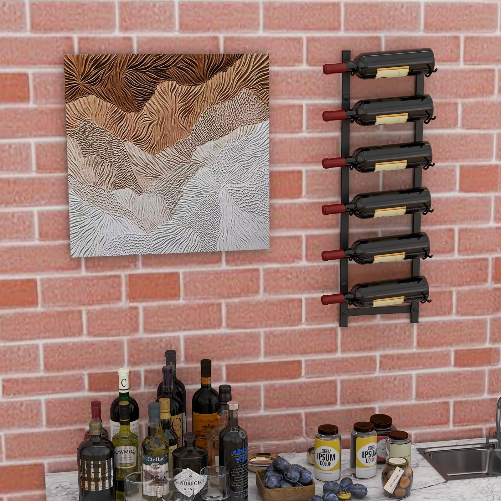 GOPLUS Botellero de Vino de Pared, Soporte de Metal para 6 Botellas, Estante Vertical Negro