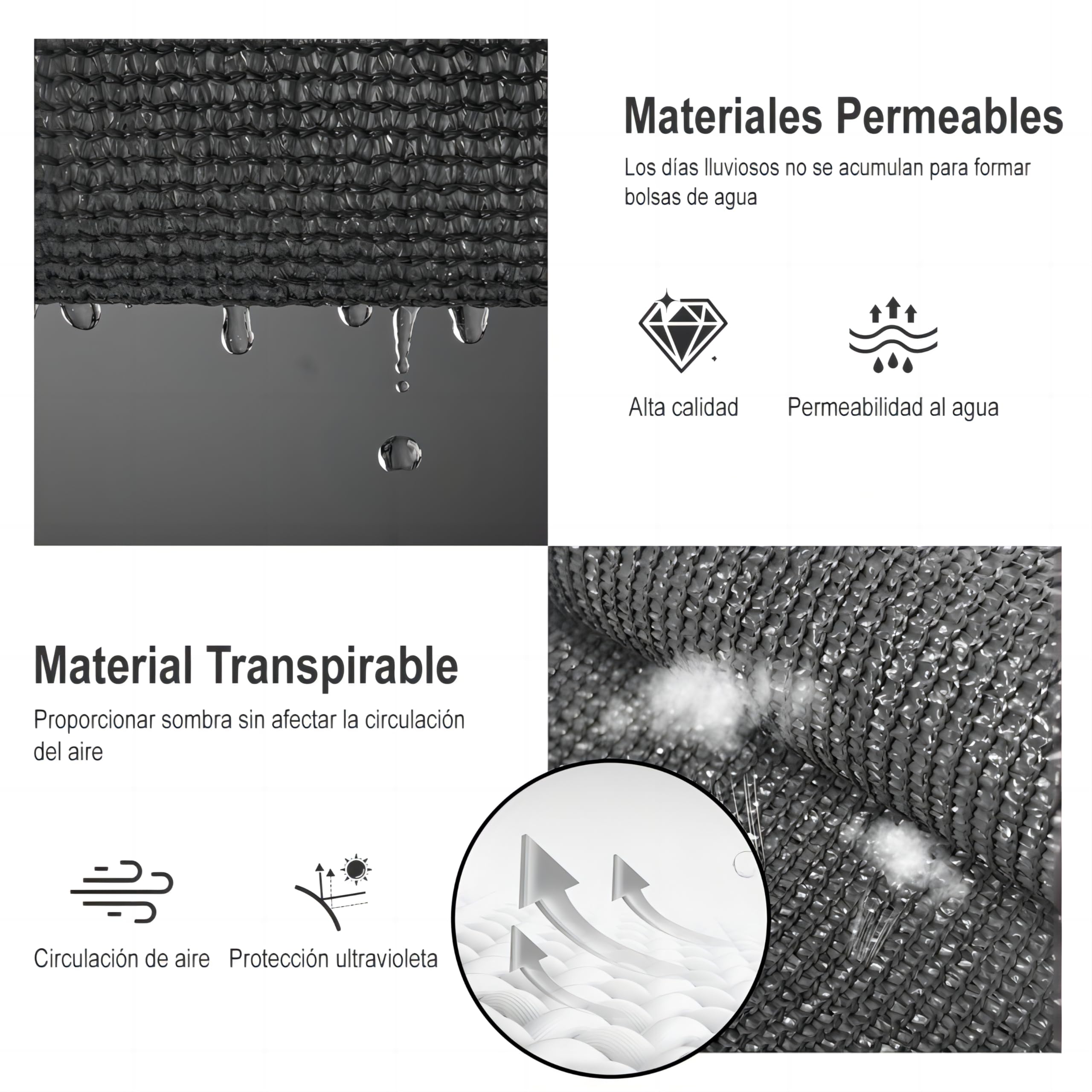 HENG FENG Toldo Vela de Sombra HDPE Rectangular 2x3m Protección Rayos UV Resistente Transpirable para Terraza Patio Exterior Jardín Color Antracita