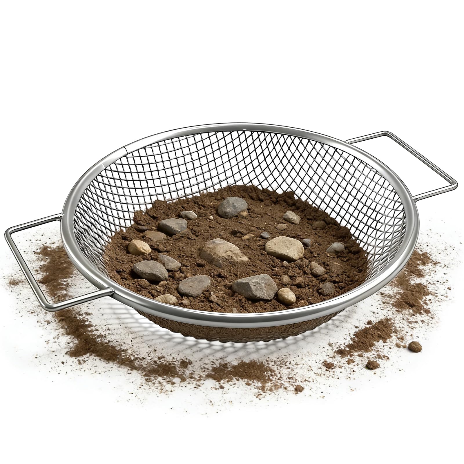 30cm Gartensieb Metall Kompostsieb Garten Sandsieb Rundes Erdsieb mit Griff, Durchwurfsieb 6mm Masche Sieb für Erde Sand Steine Kompost Schotter