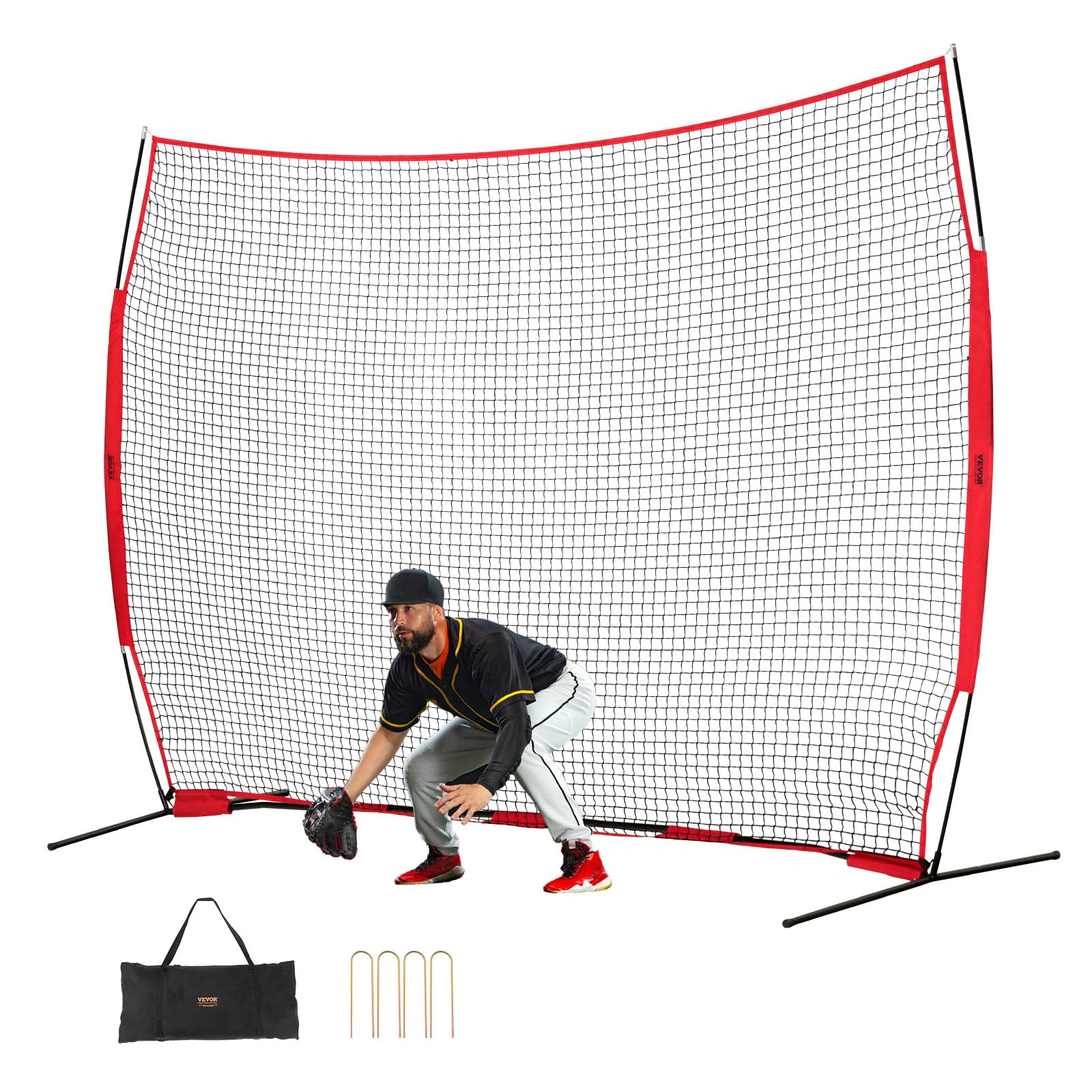 VEVOR Barricade Backstop Rete, Barriera sportiva per palloni, attrezzatura portatile per pratica con borsa per il trasporto, schermo di protezione per baseball, softball, lacrosse, calcio, hockey,