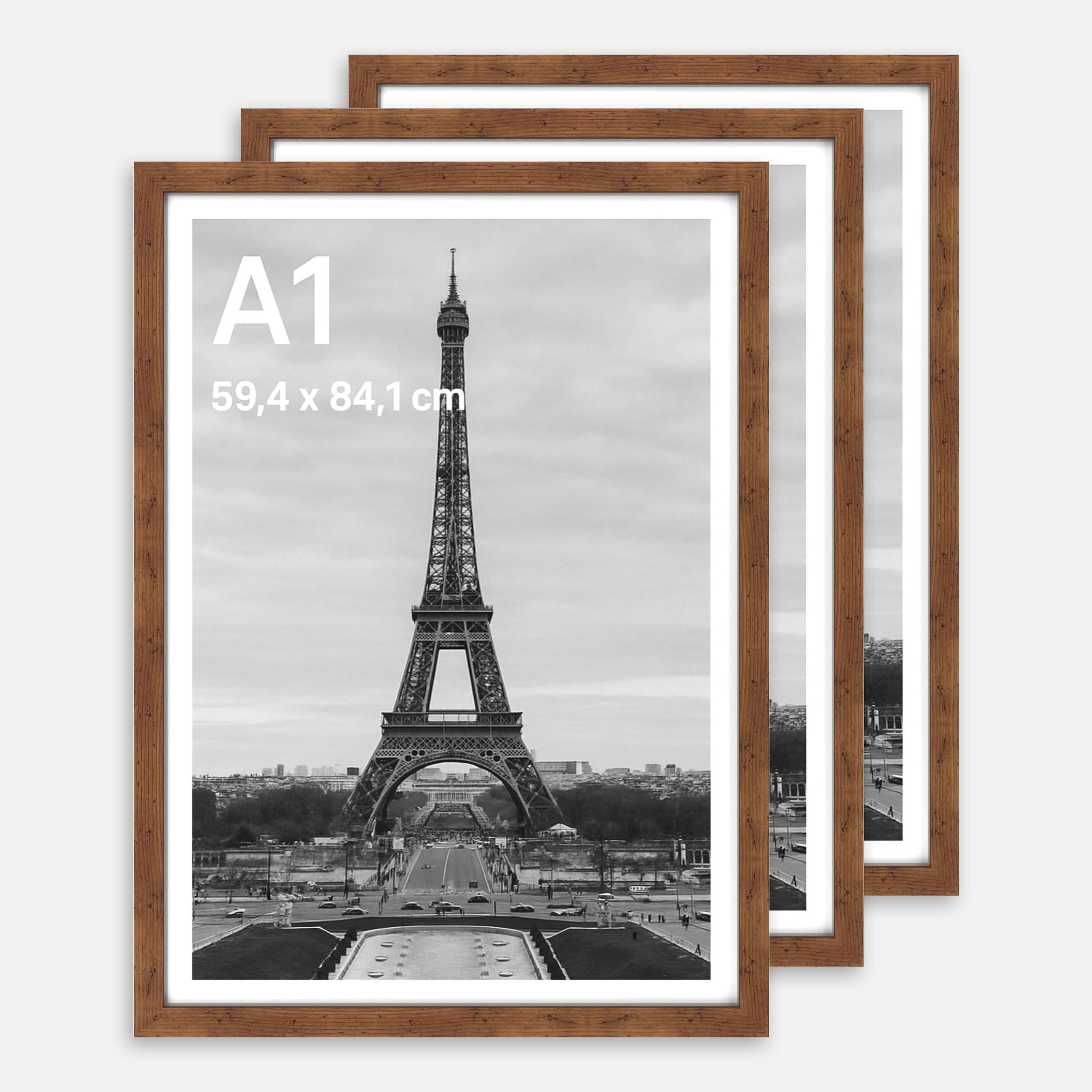 Stunning Large A1 Photo Poster Certificate Frame (59.4 x 84.1 cm) with Backboard and Styrene Included for Portrait and Landscape Display Wall Hanging - Rustic, A1 3Pack — image 1
