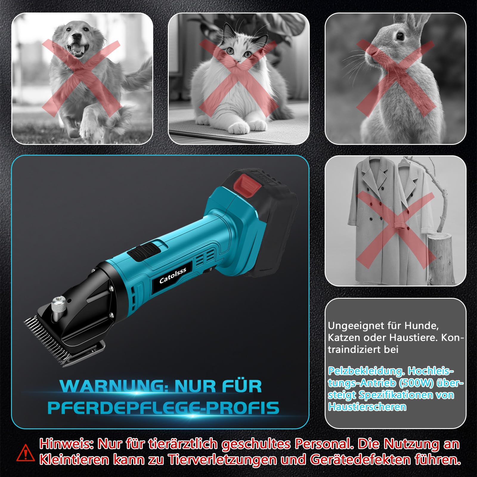 Schermaschine Pferd für Makita 18V Akku,2500 RPM/Min Motor,6 Gang Profi Pferde Schafschere für Dickes & Verfilztes Haar (ohne Akku)