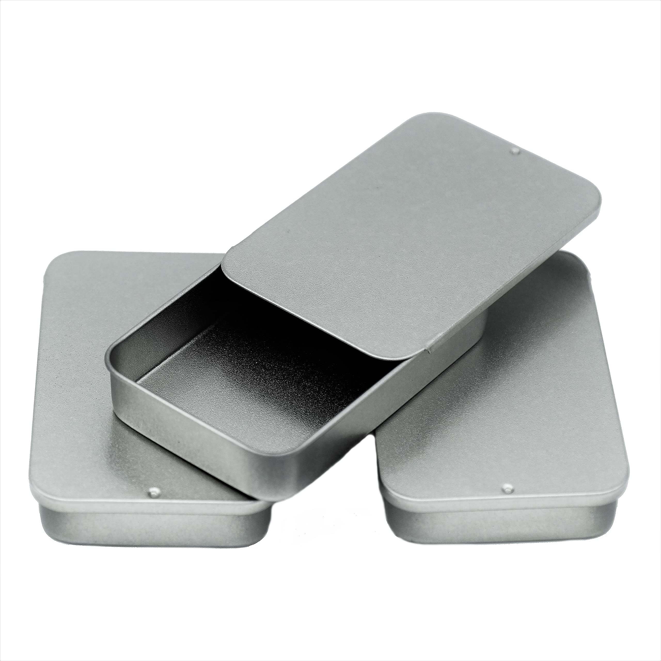SHC Web 8 x 40ml Rectangular Tin with Slider Lid - Lip Balm/Sweets/Favour/Gift/Soap/Candle/Pill Boxes/Travel Storage Containers - Silver