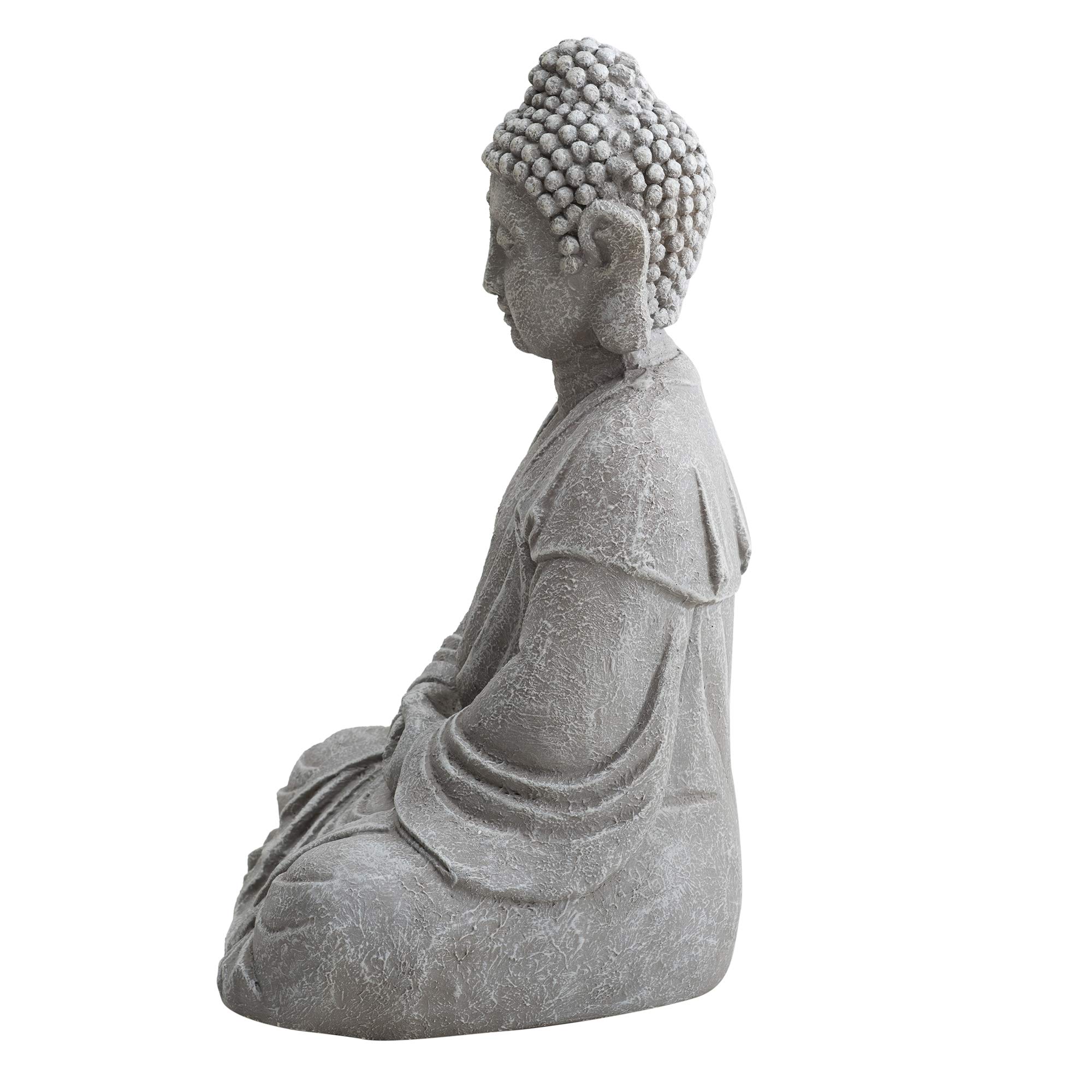 Sunjoy Buddha Statue 20 in. Large Sized Buddha Garden Statue Gray Decorative Outdoor Buddha Statue