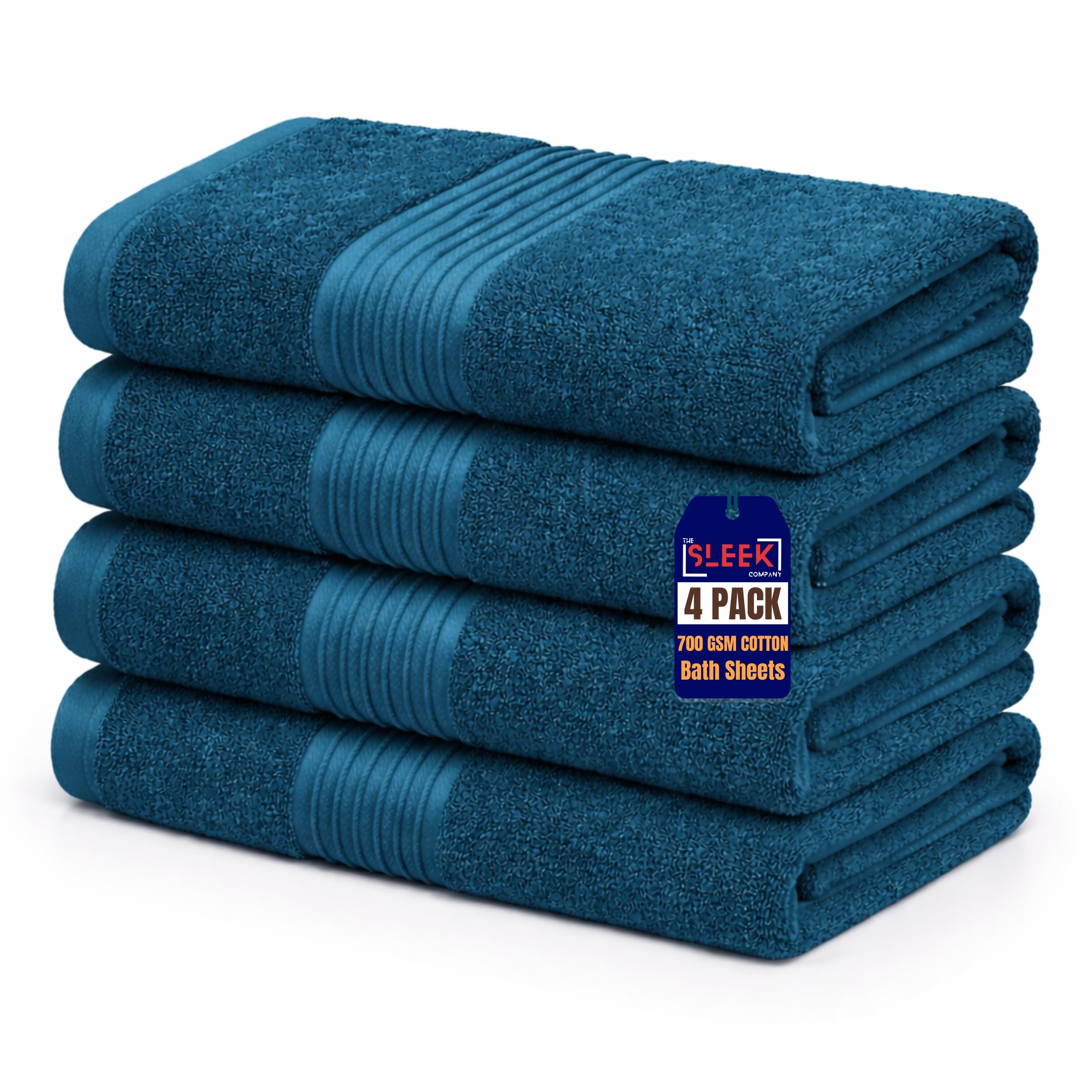 Premium Royal Egyptian Cotton Bath Sheets (90x150cm) – Pack Of 4 – Jumbo Size 700 GSM Soft & Absorbent Towels Bath Sheets – Hypoallergenic & Quick Dry Shower Towel for Home, Spa & Hotels (Blue Lagoon)