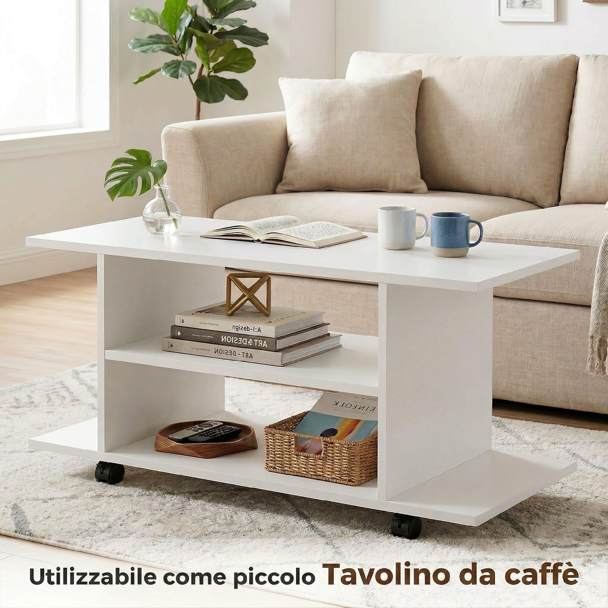 HOMCOM Mobile TV Moderno con Ripiani, 42" Porta TV con Ruote, 80x40x40 cm, Bianco