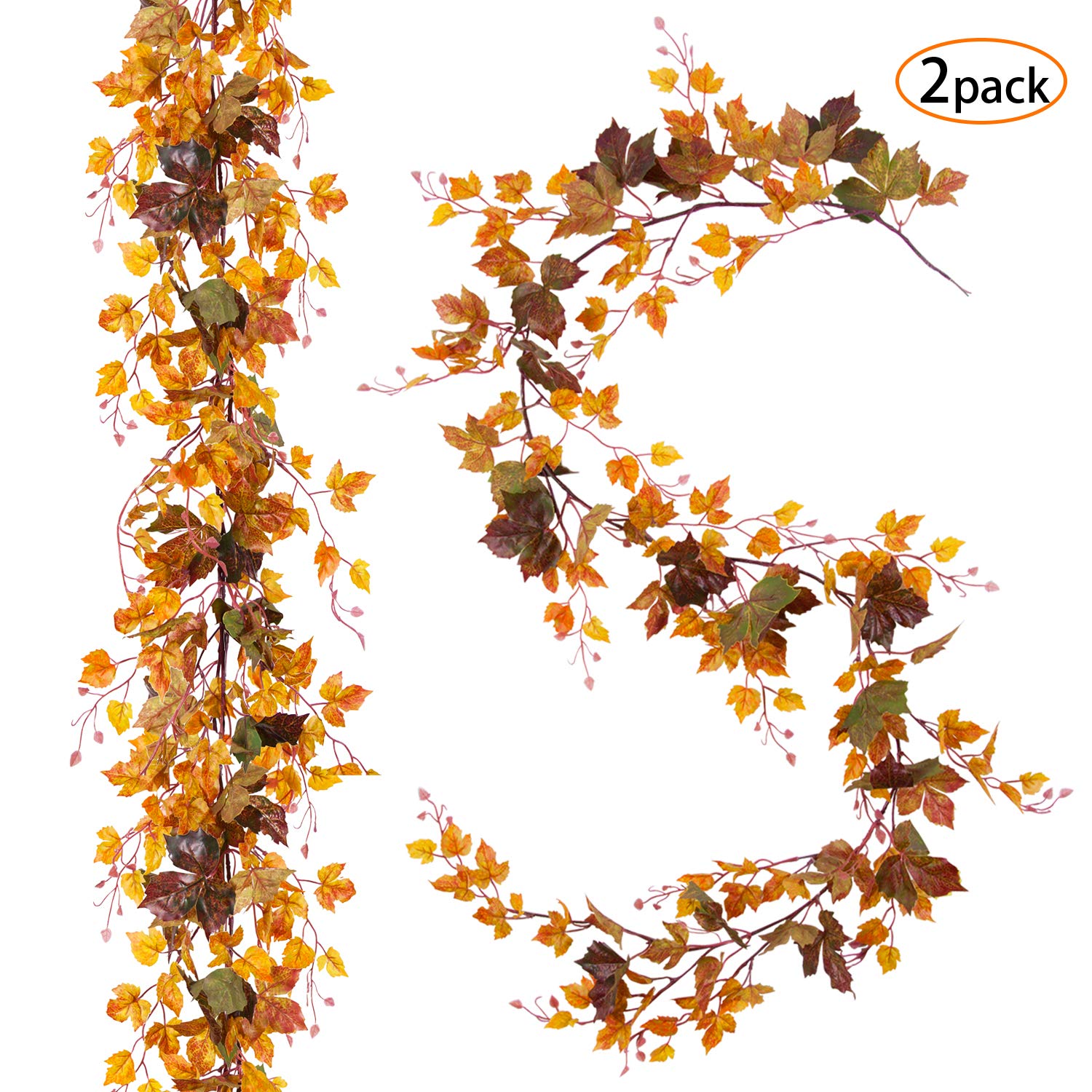TOPHOUSE 6.5ft Fall Maple Leaves Garland, Artificial Autumn Garland for Thanksgiving Halloween Fireplace Outdoor Wedding Party Home Decorations