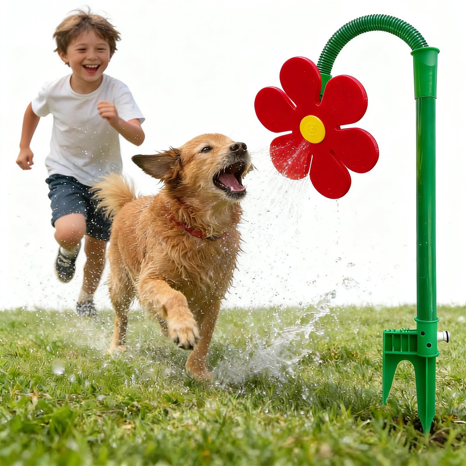 Crazy Daisy Sprinkler Dog - The Best Summer Toy for Dog & Kid Funny 360°Rotating Crazy Daisy Sprinkler, Crazy Dancing Flower Water Sprinkler for Garden Yard (2PCS-Red)