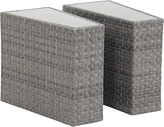 SUNSITT Rattan PE Resin Wicker Patio Side Table 2-Pack Sofa Wedge End Table with Tempered Glass Top, Grey